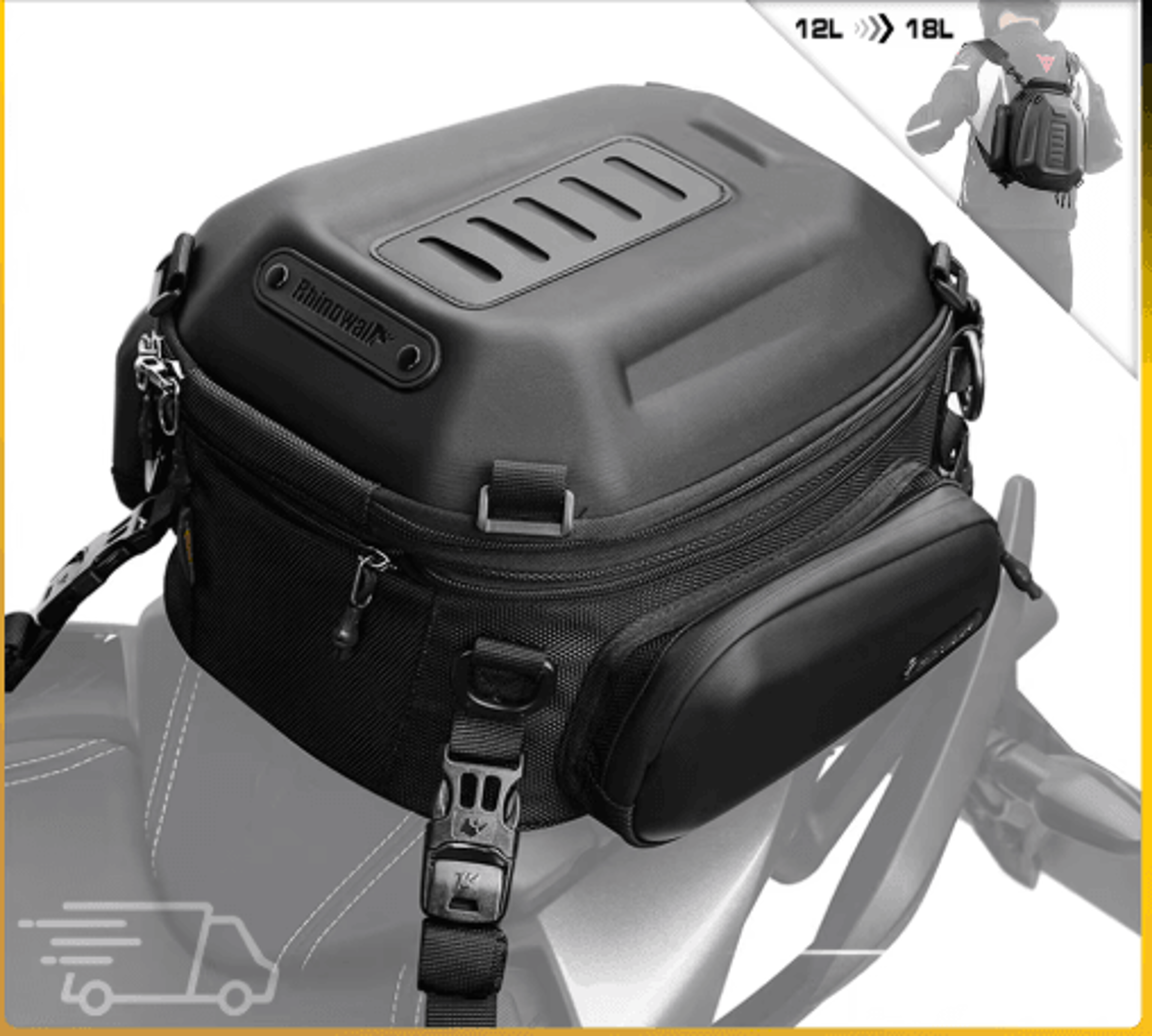Waterproof Motorcycle Tail Bag  12L18L Expandable Hard Shell Storage 0
