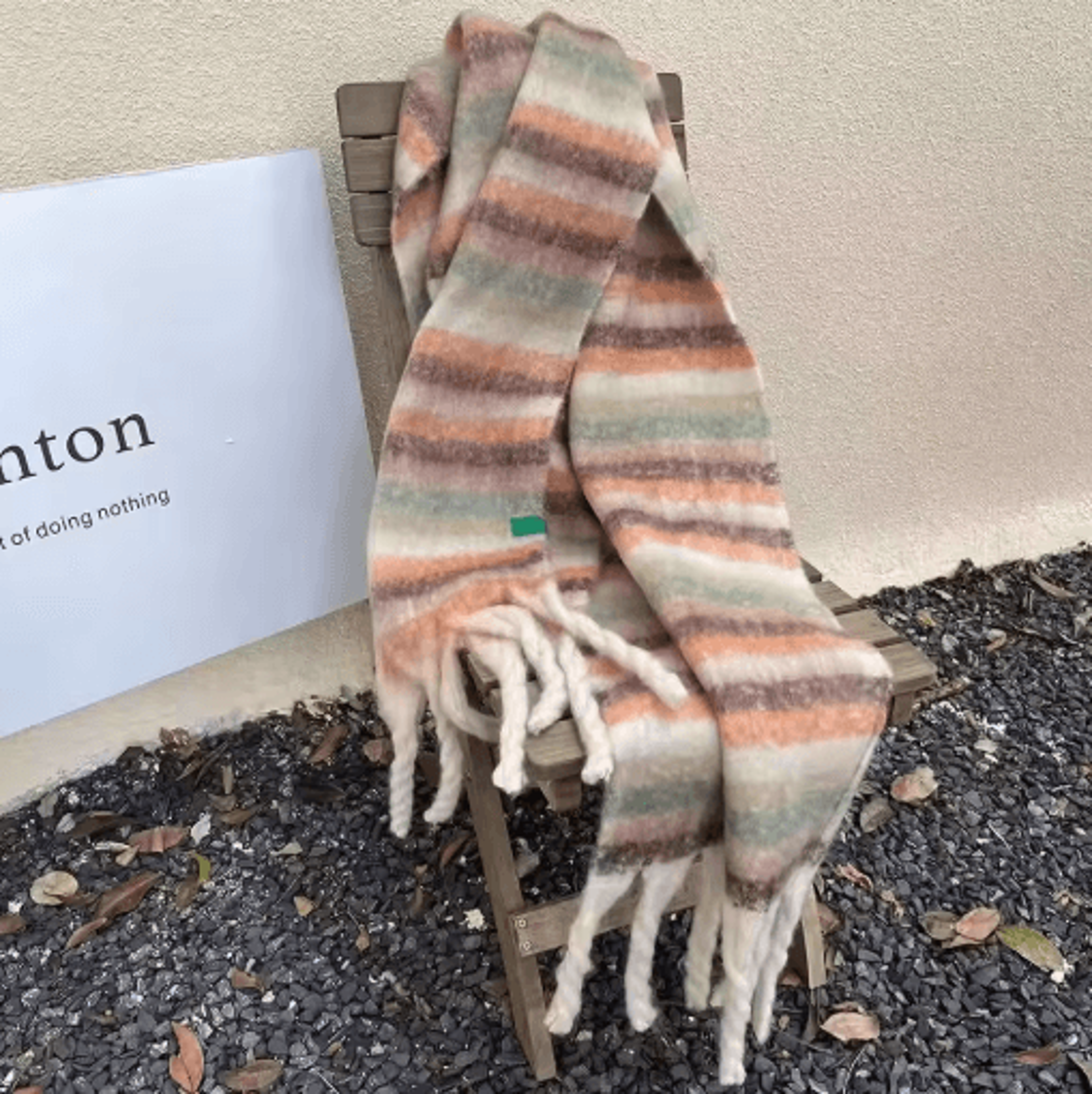 Korean Style Gradient Striped Scarf  Thick Warm Winter Shawl 1