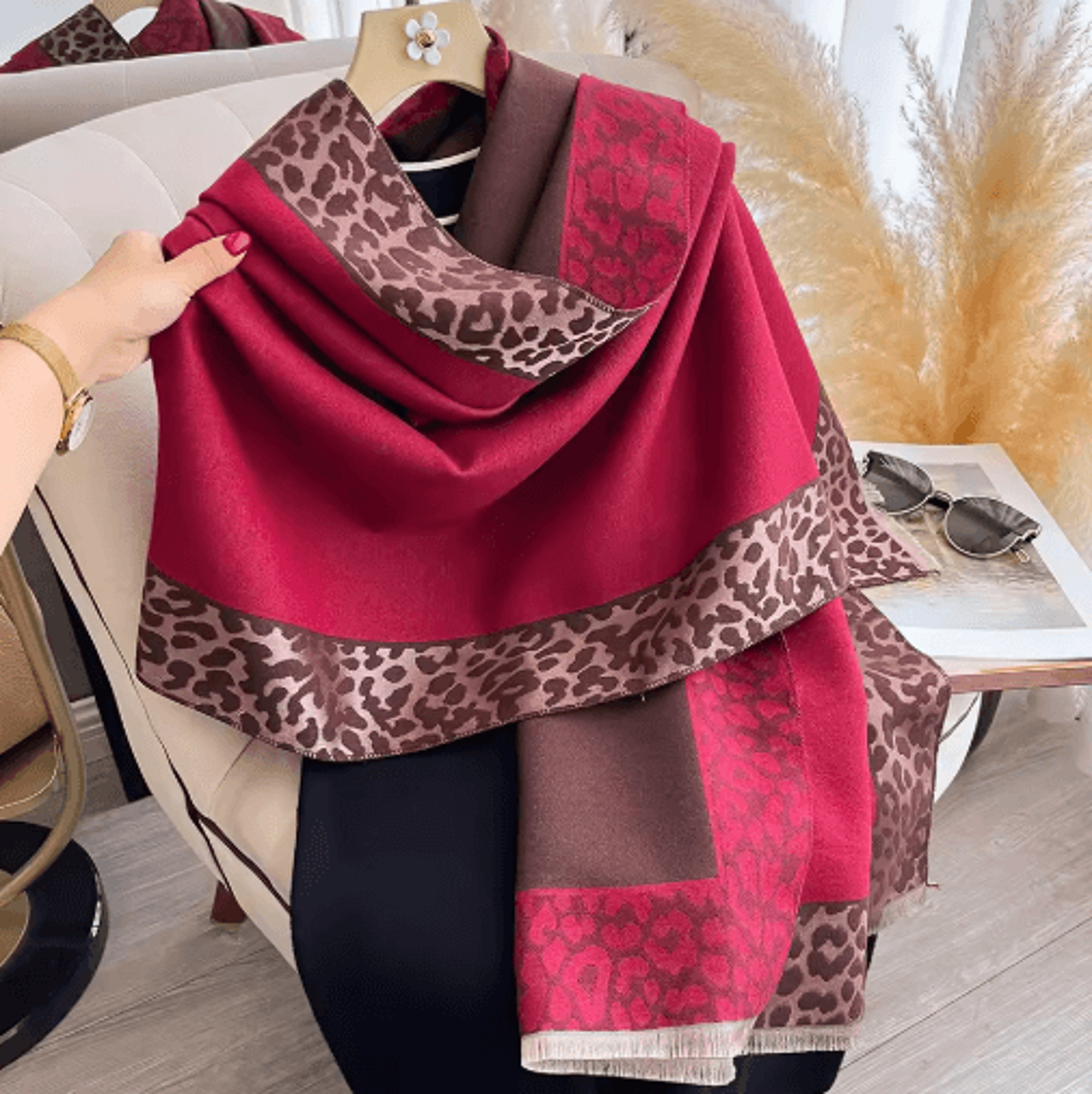 Luxury CashmereStyle Plaid Leopard Scarf  Warm Winter Shawl  Wrap 1