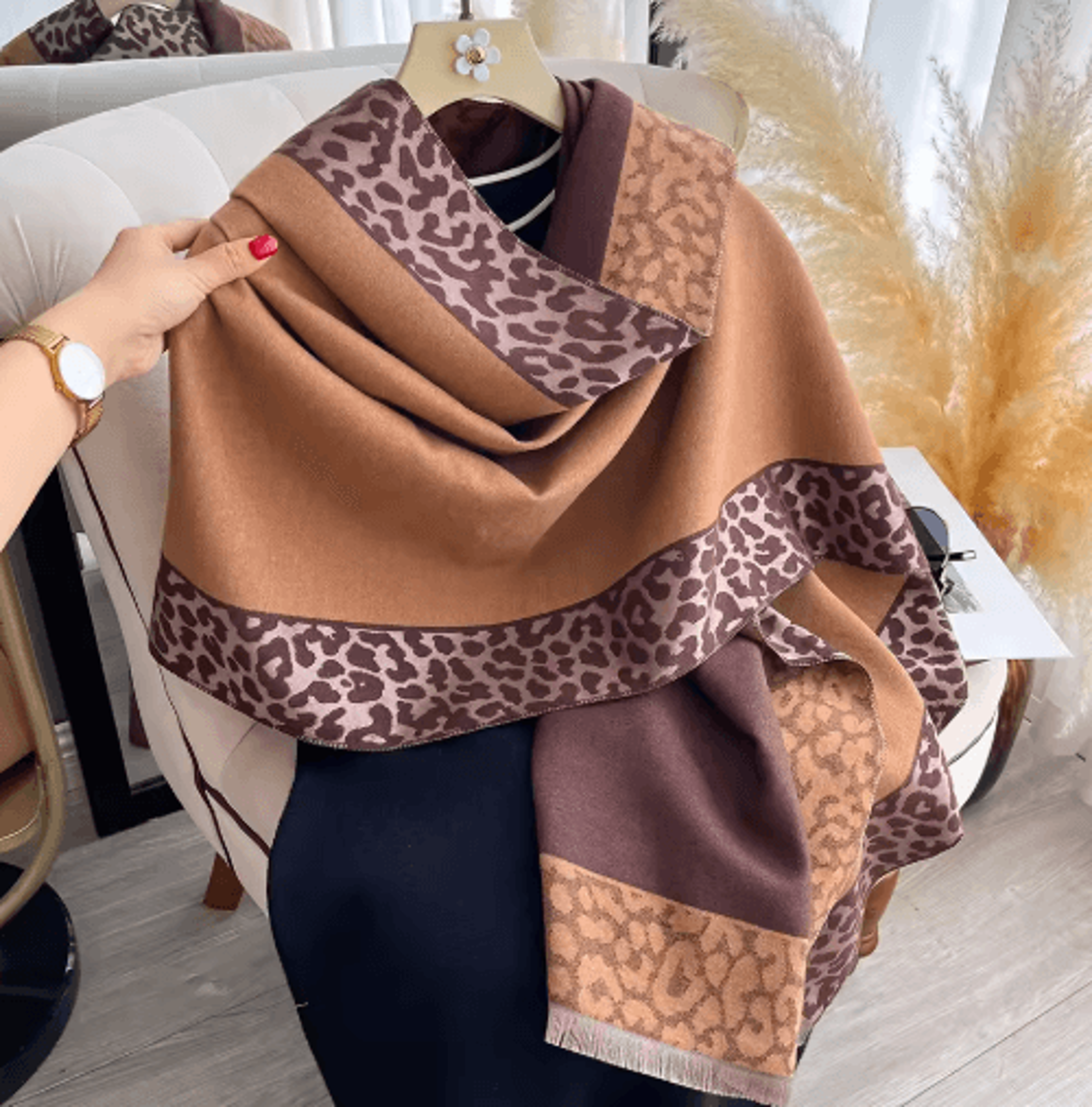 Luxury CashmereStyle Plaid Leopard Scarf  Warm Winter Shawl  Wrap 3