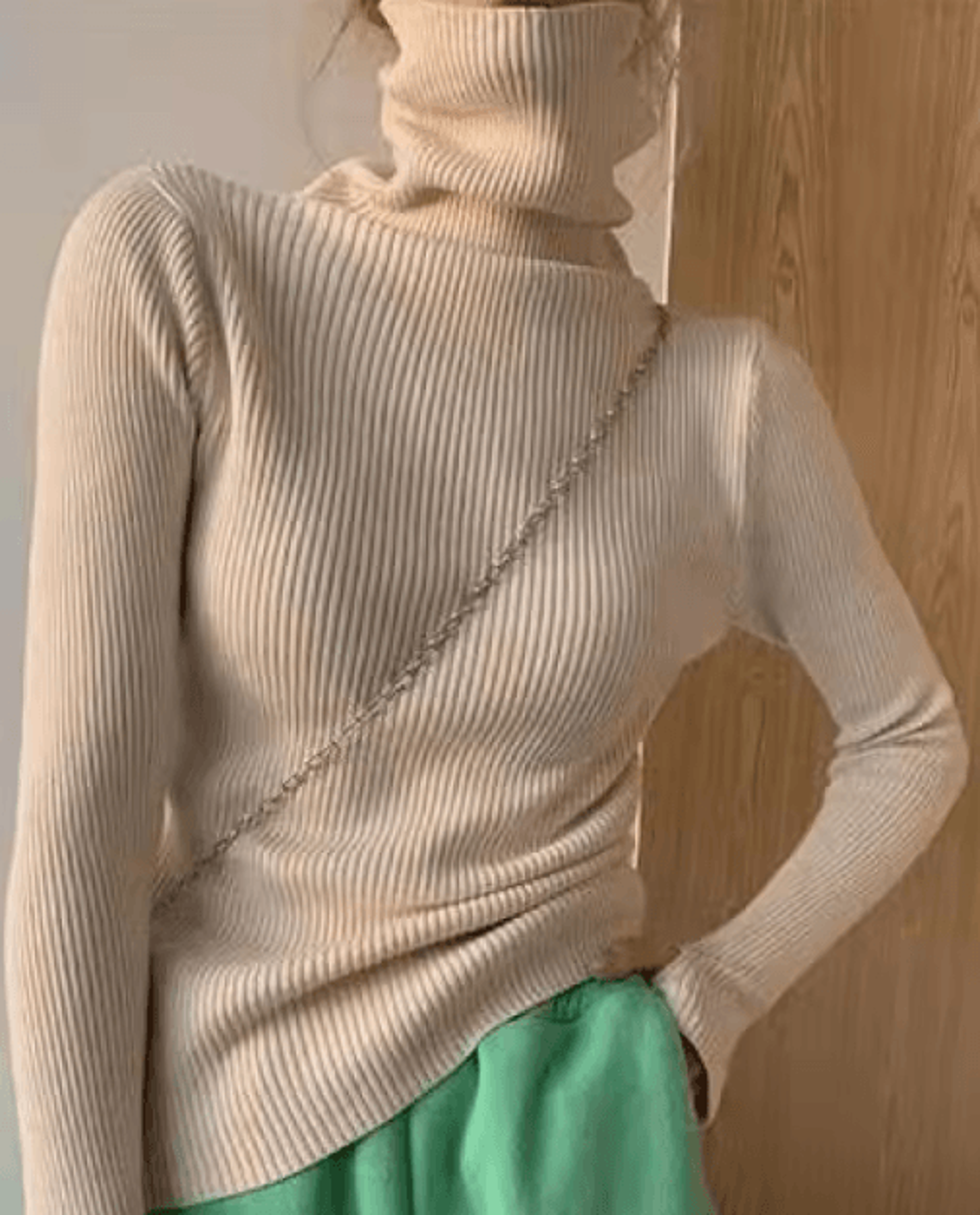 Womens Turtleneck Knit Sweater  Korean Style Pullover With Thumb Holes 1