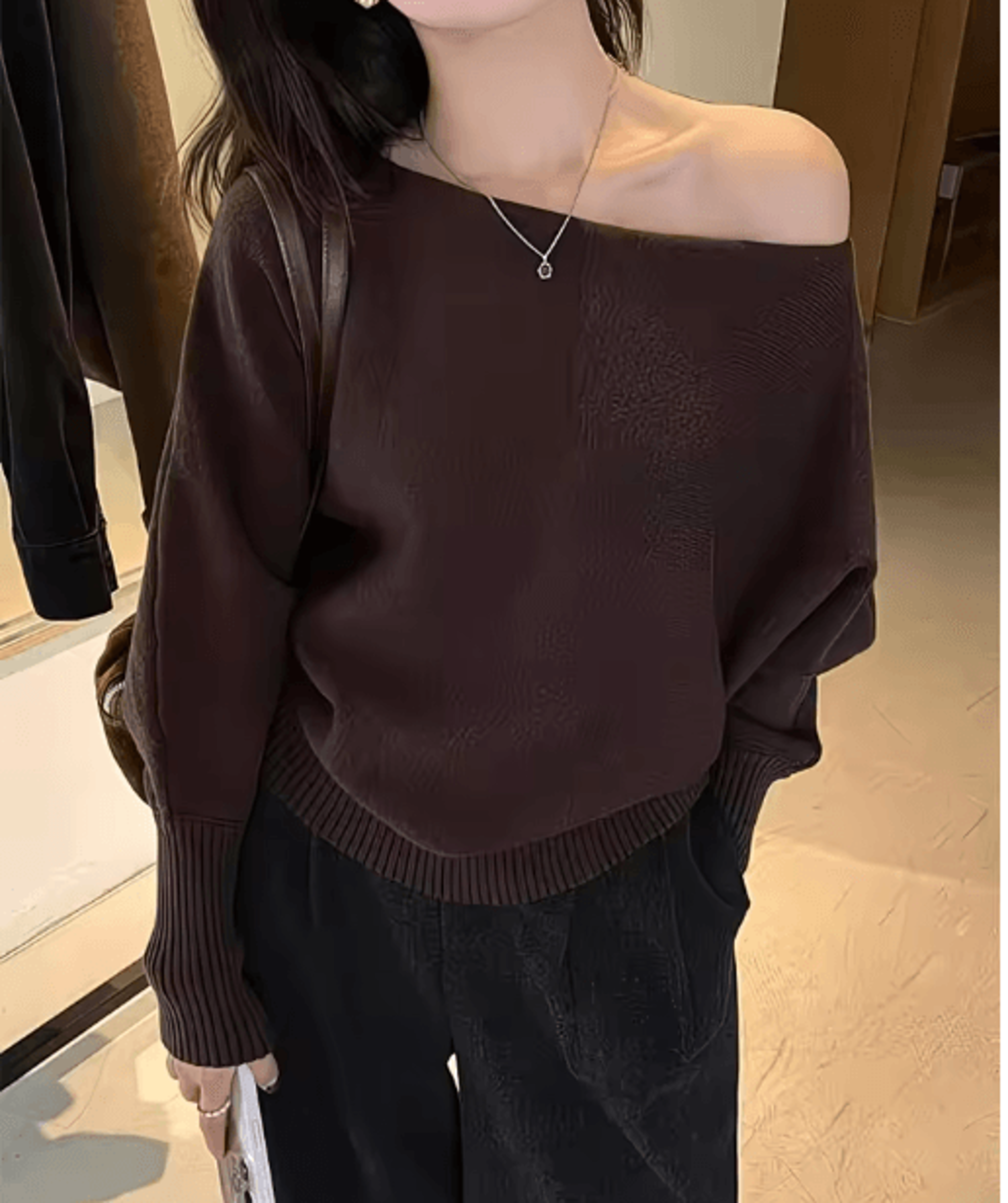 Womens OffShoulder Sweater Thick Korean Style Knit Pullover 4