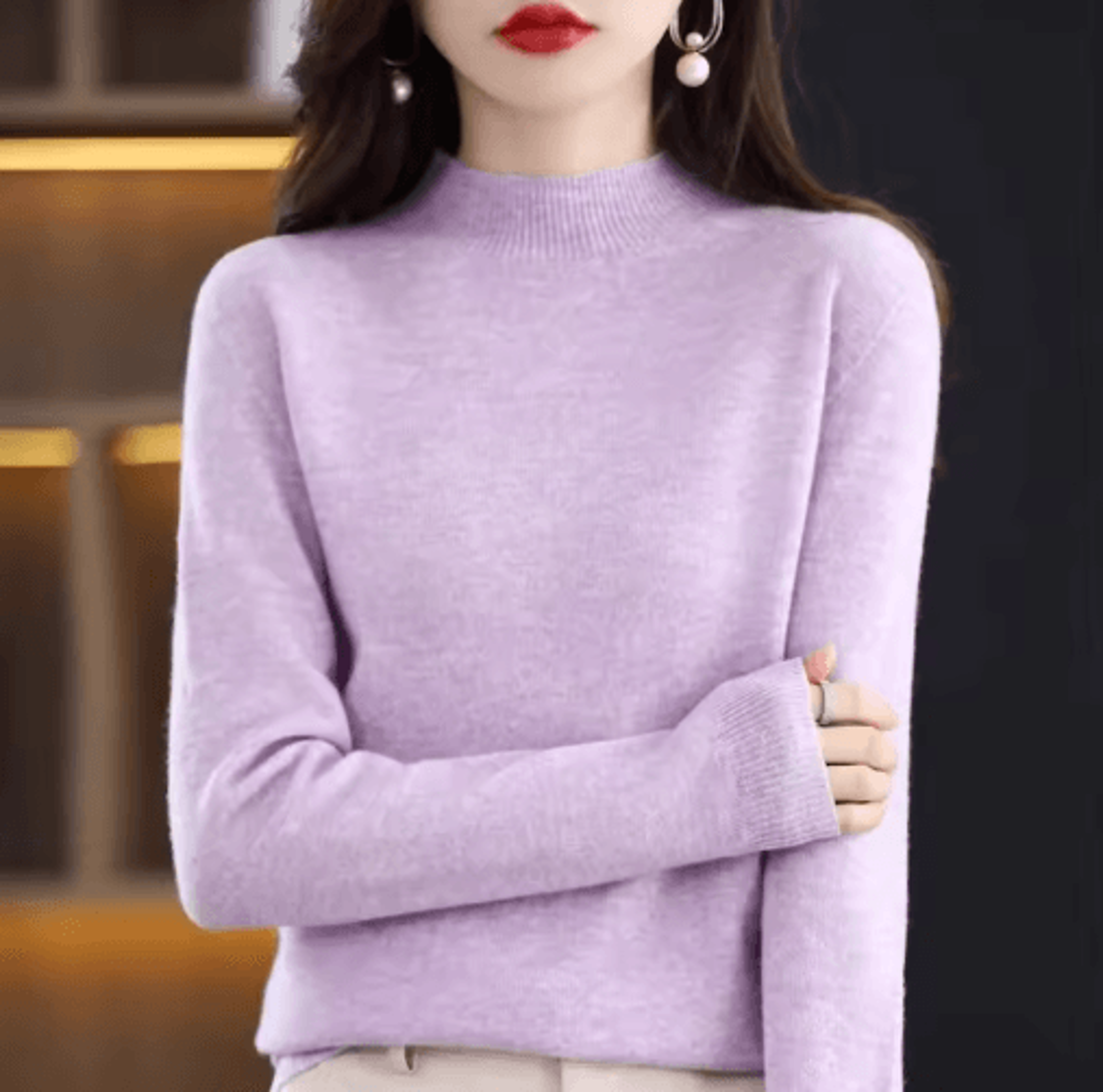Womens Half Turtleneck Knit Sweater  Warm Korean Style Pullover 16