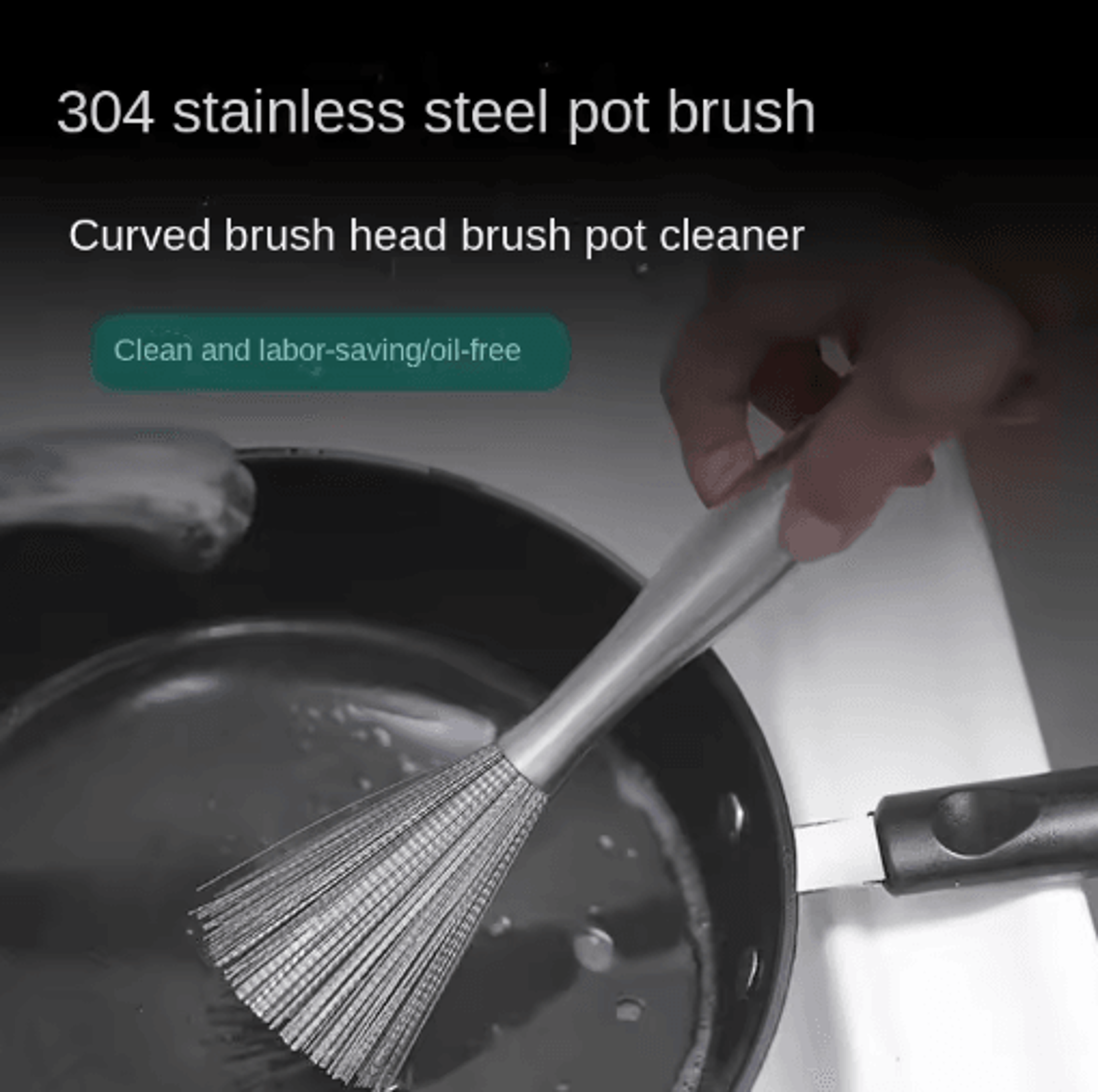 Long Handle Stainless Steel Cleaning Brush  Durable Kitchen Pot Scrubber 6