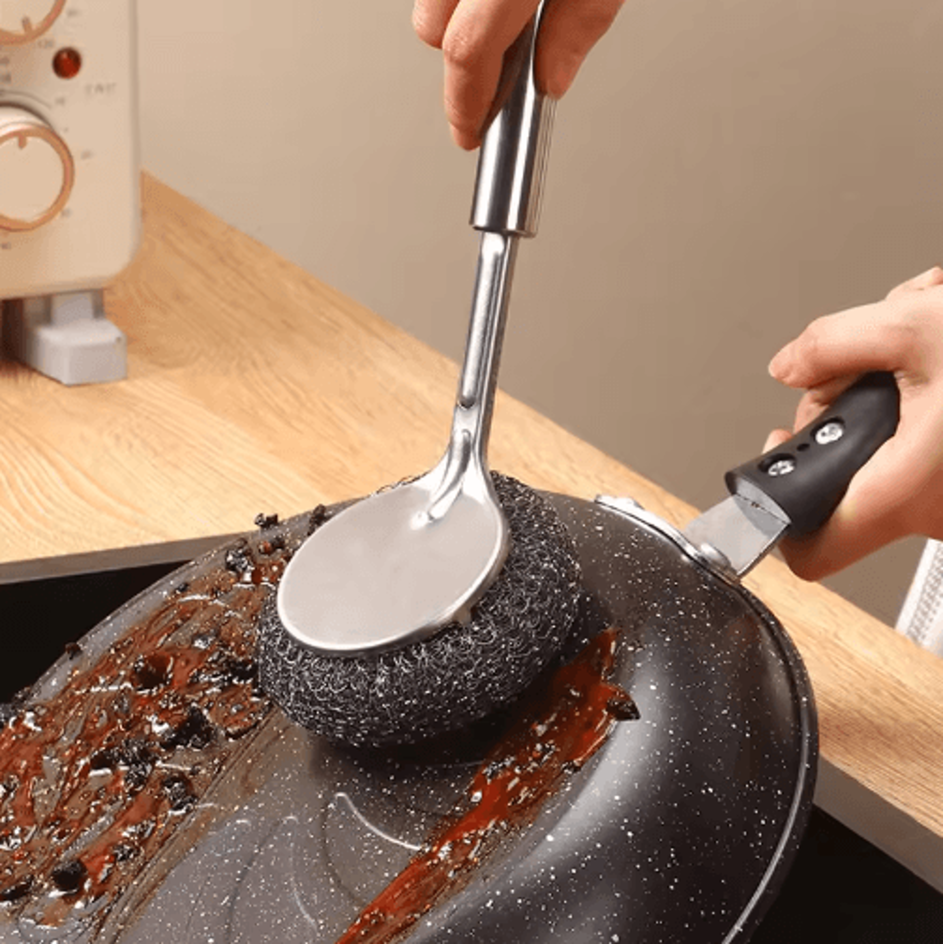 Long Handle Stainless Steel Wire Brush  Kitchen Pot  Sink Scrubber 3
