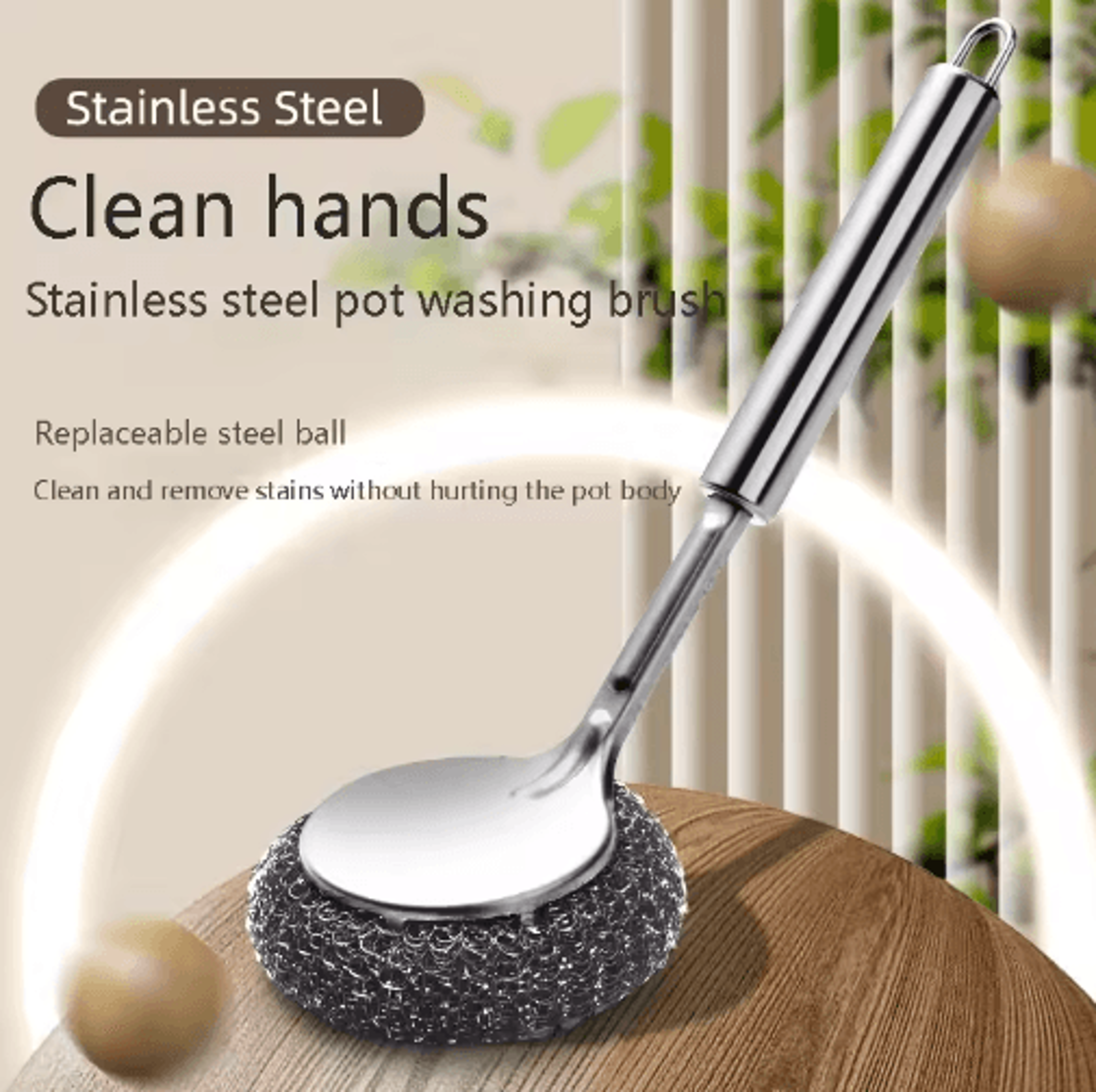 Long Handle Stainless Steel Wire Brush  Kitchen Pot  Sink Scrubber 0