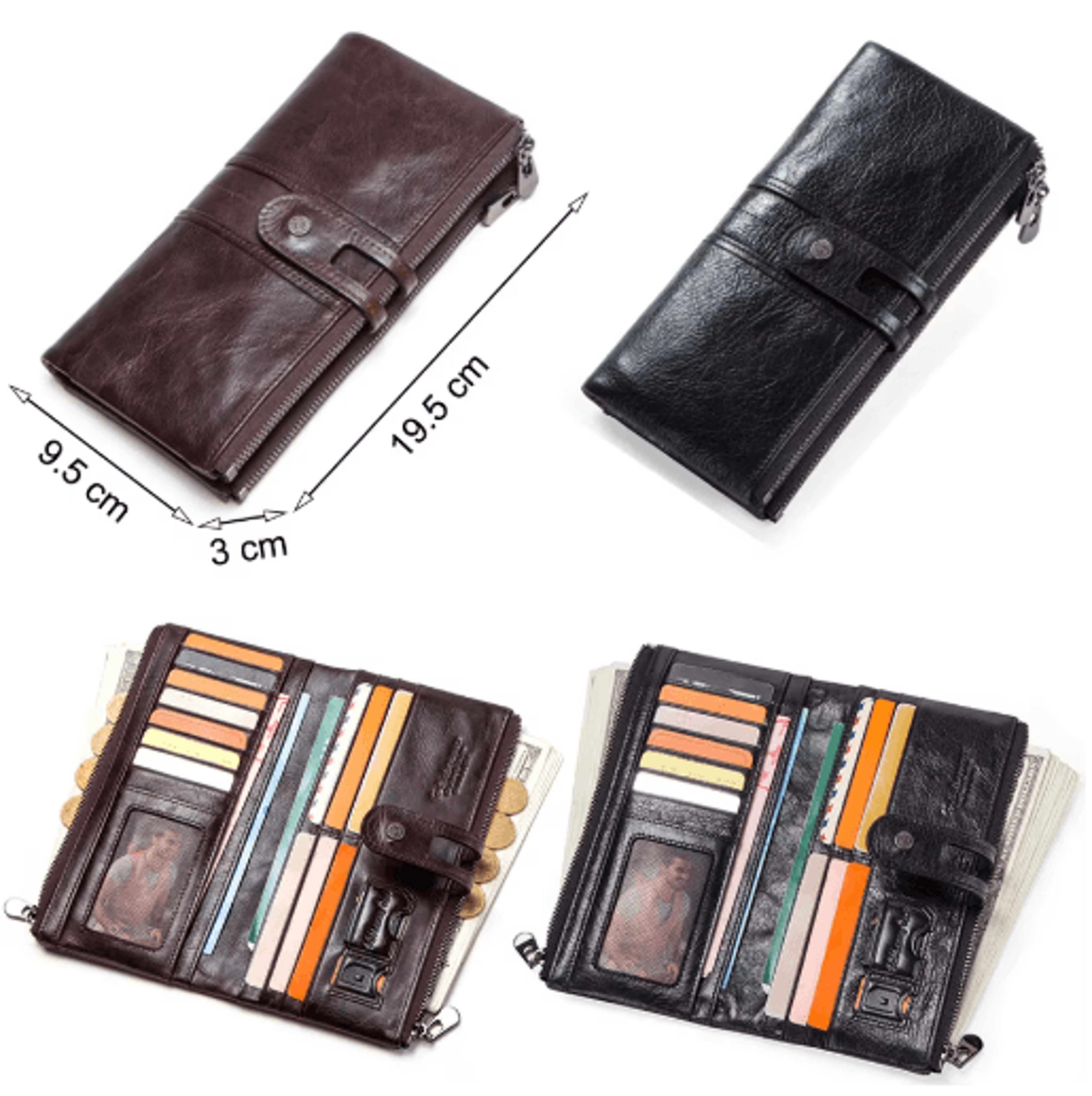 Genuine Leather Long Clutch Wallet  Vintage Zipper Card Holder 9