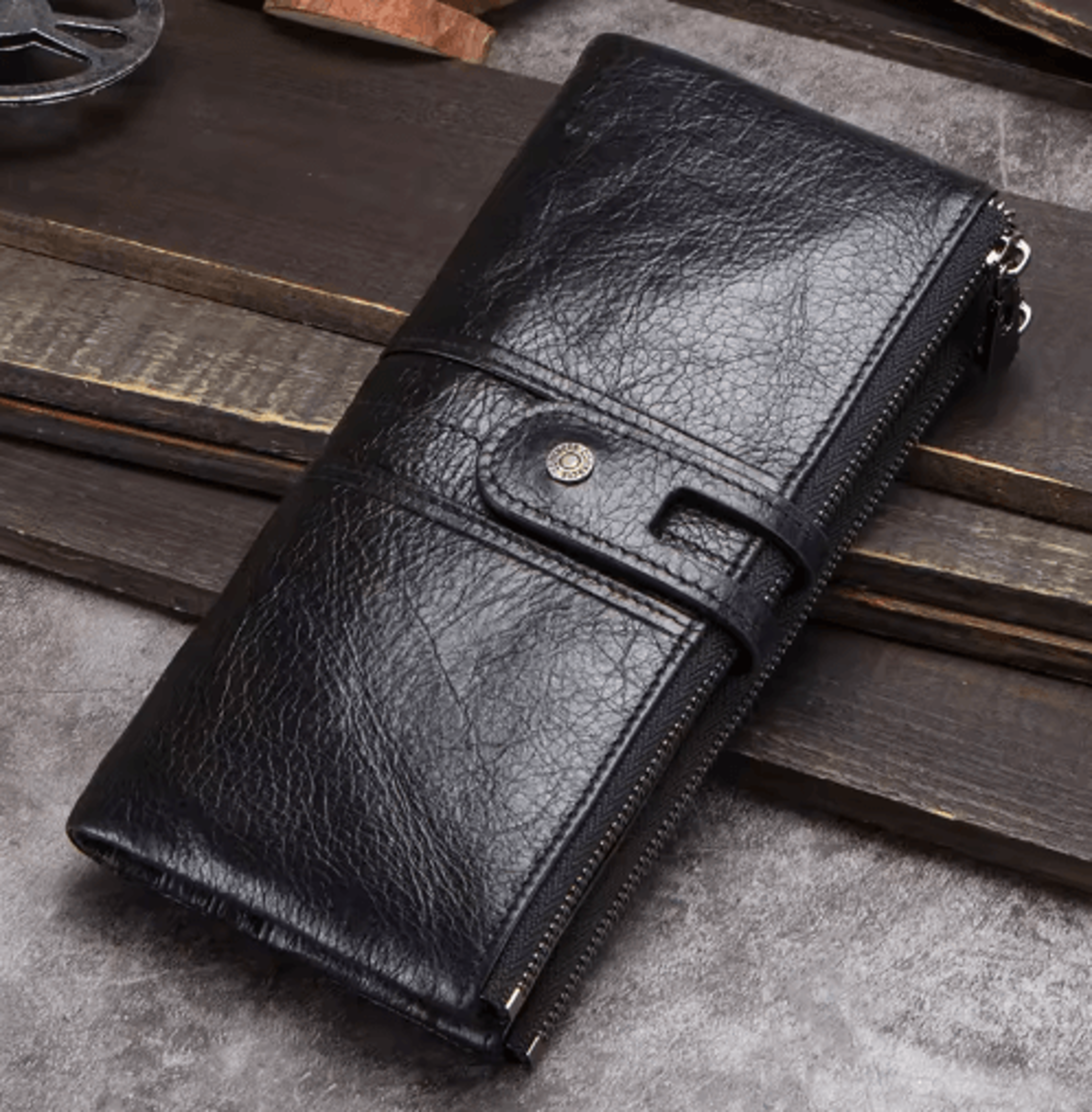 Genuine Leather Long Clutch Wallet  Vintage Zipper Card Holder 5