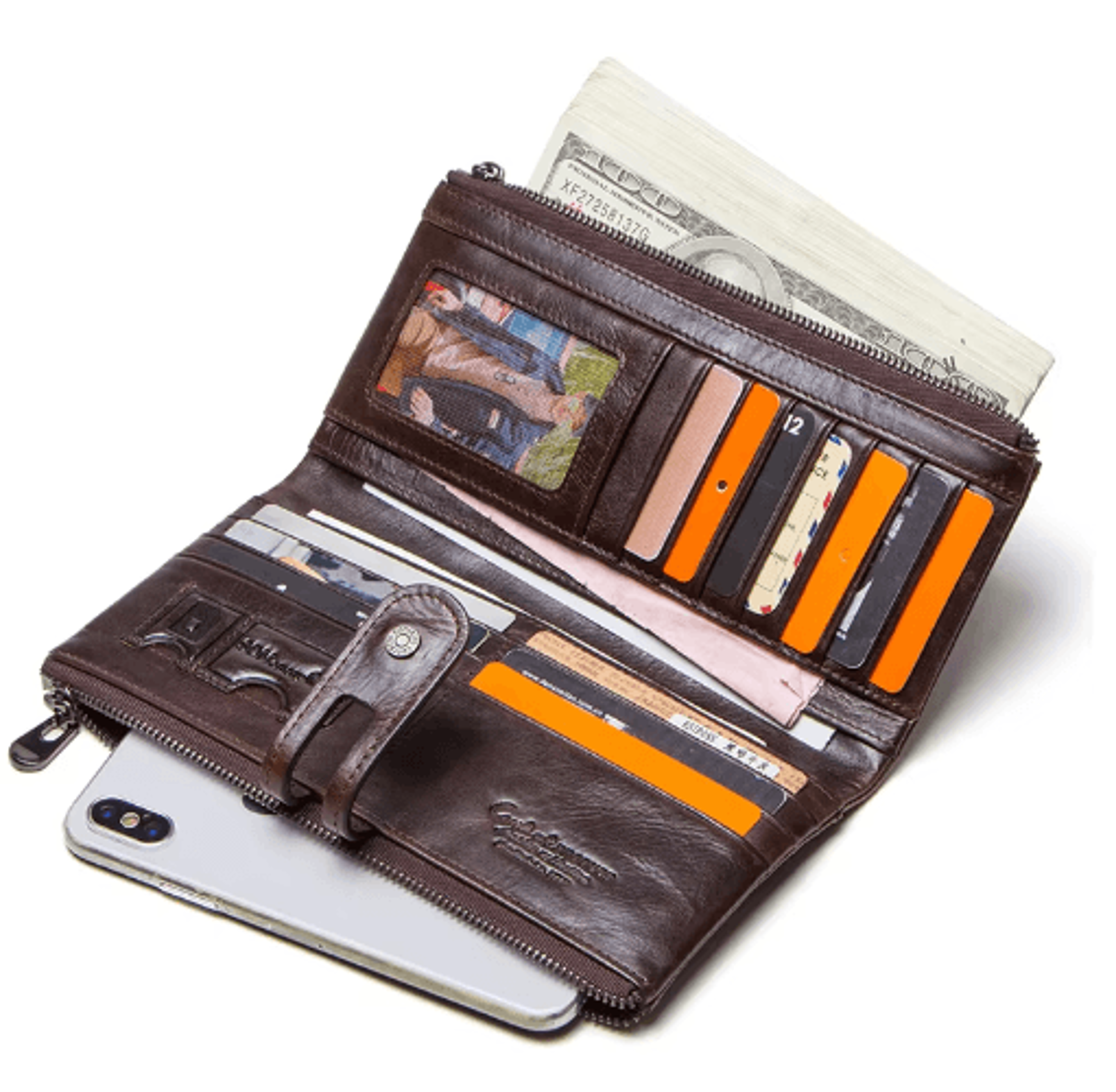 Genuine Leather Long Clutch Wallet  Vintage Zipper Card Holder 11