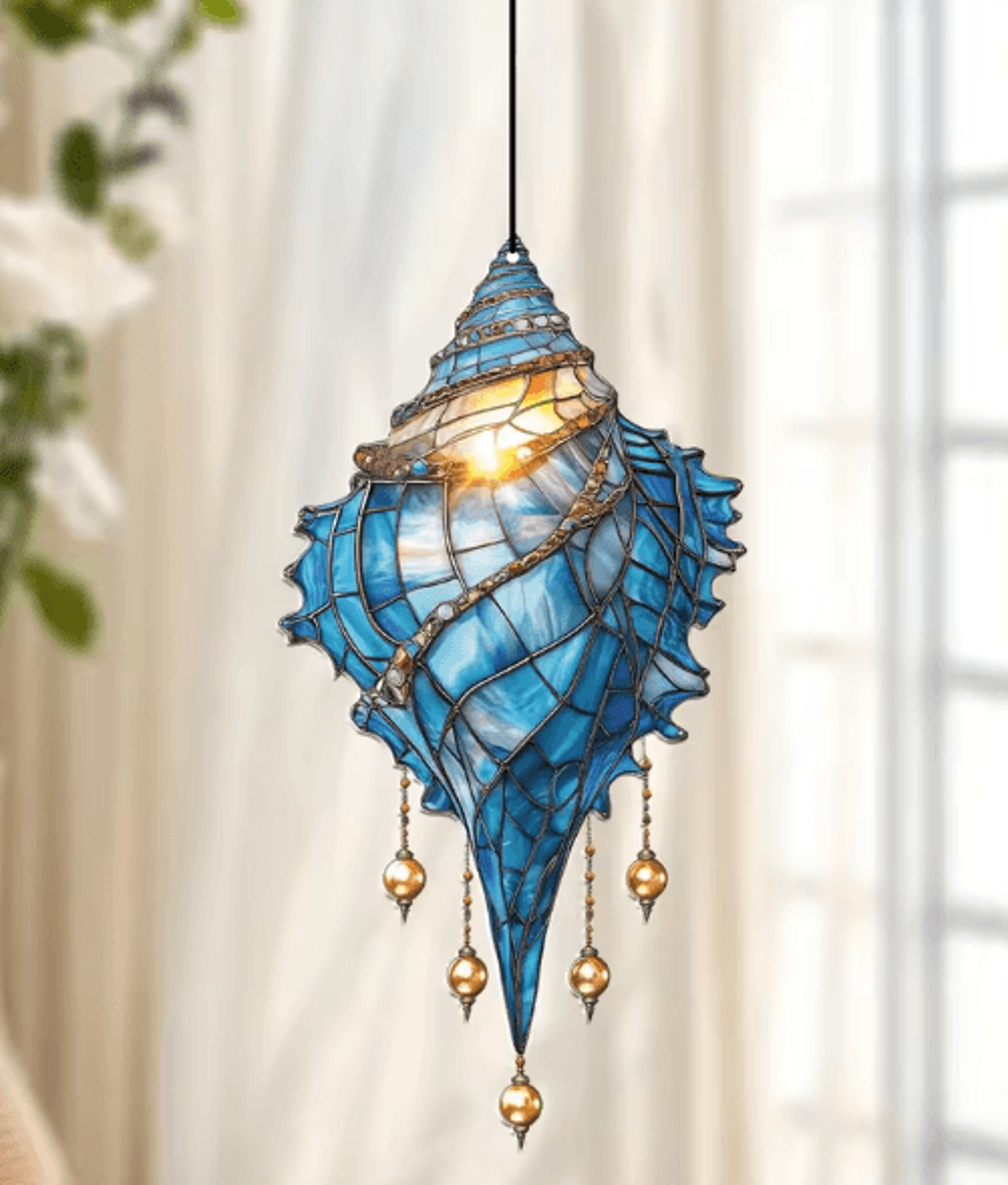 Blue Acrylic Conch Shell Suncatcher  Coastal Hanging Window Ornament 0
