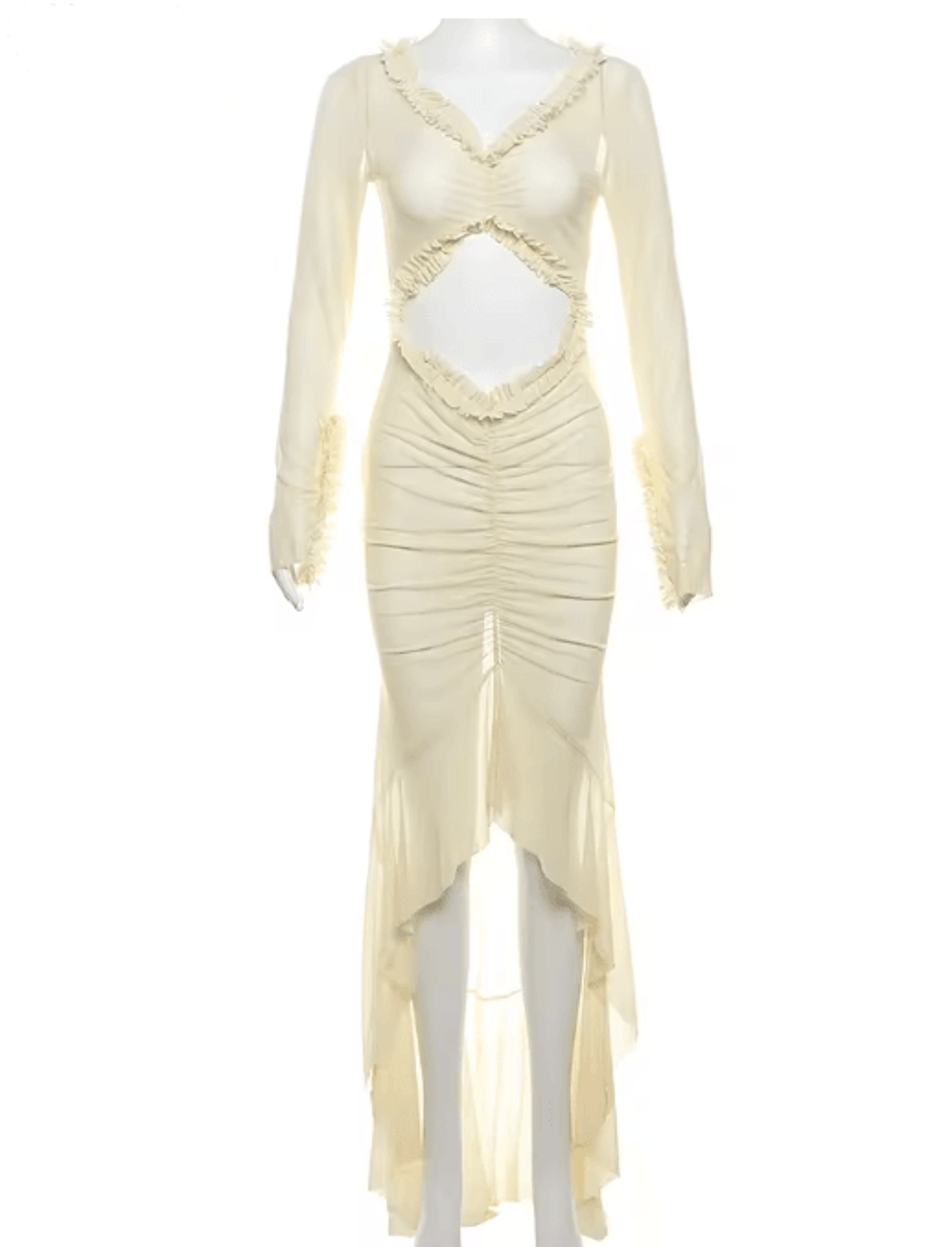 Womens Sheer Lace Bodycon Dress  Ruched VNeck Clubwear 2