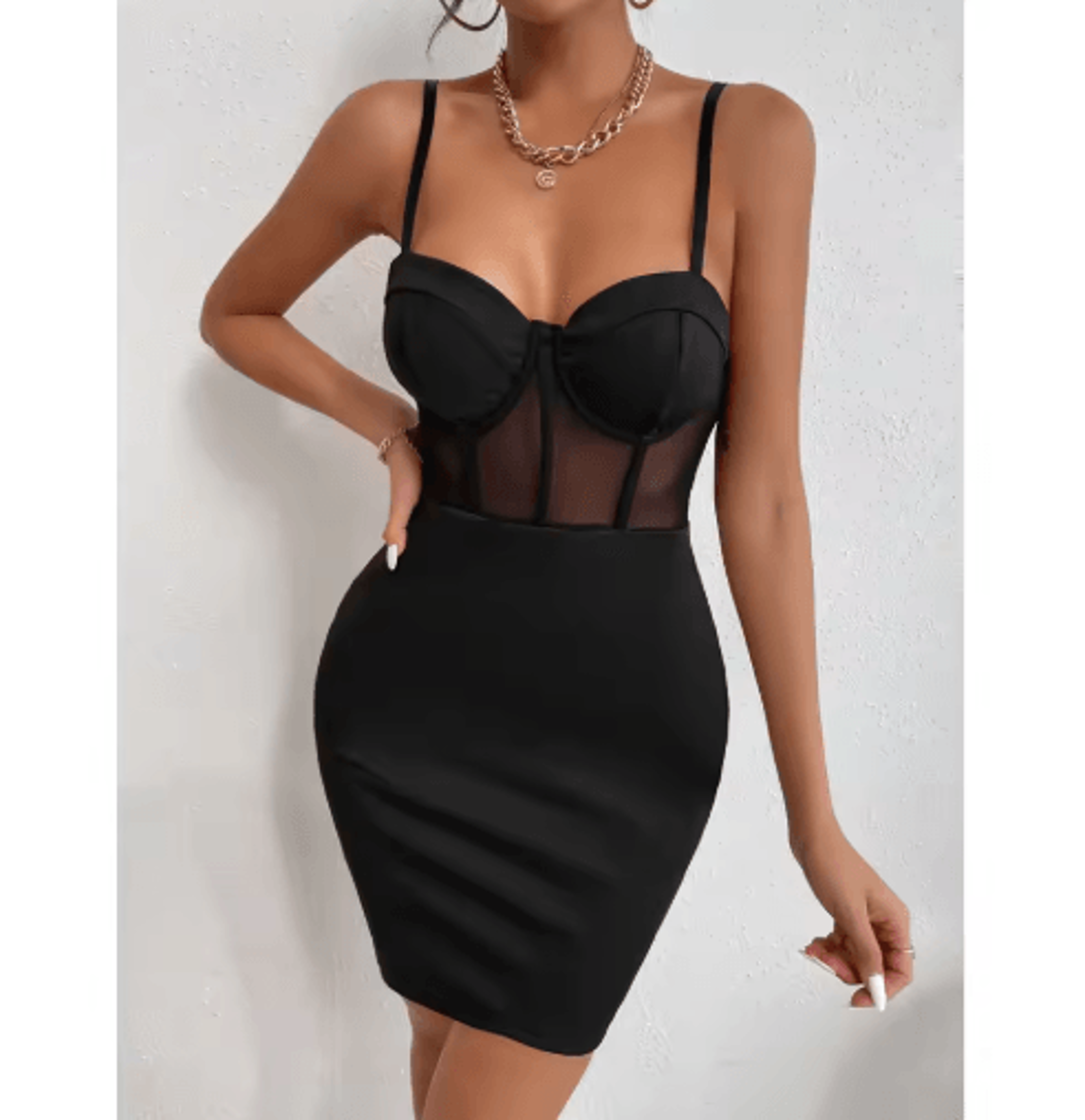 Y2K Sheer Mesh Bodycon Dress  Halter VNeck Club Party Outfit 0