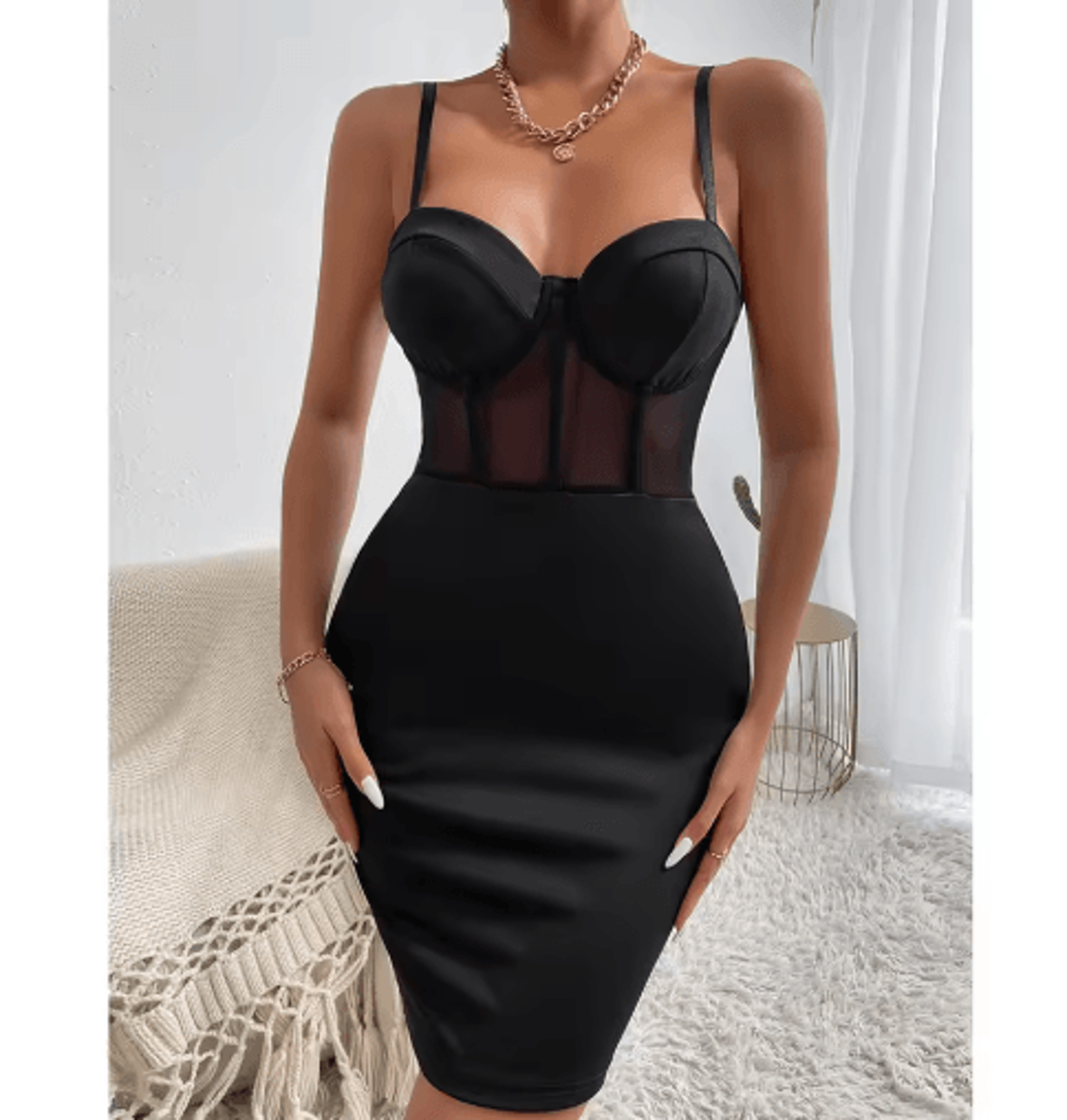 Y2K Sheer Mesh Bodycon Dress  Halter VNeck Club Party Outfit 2