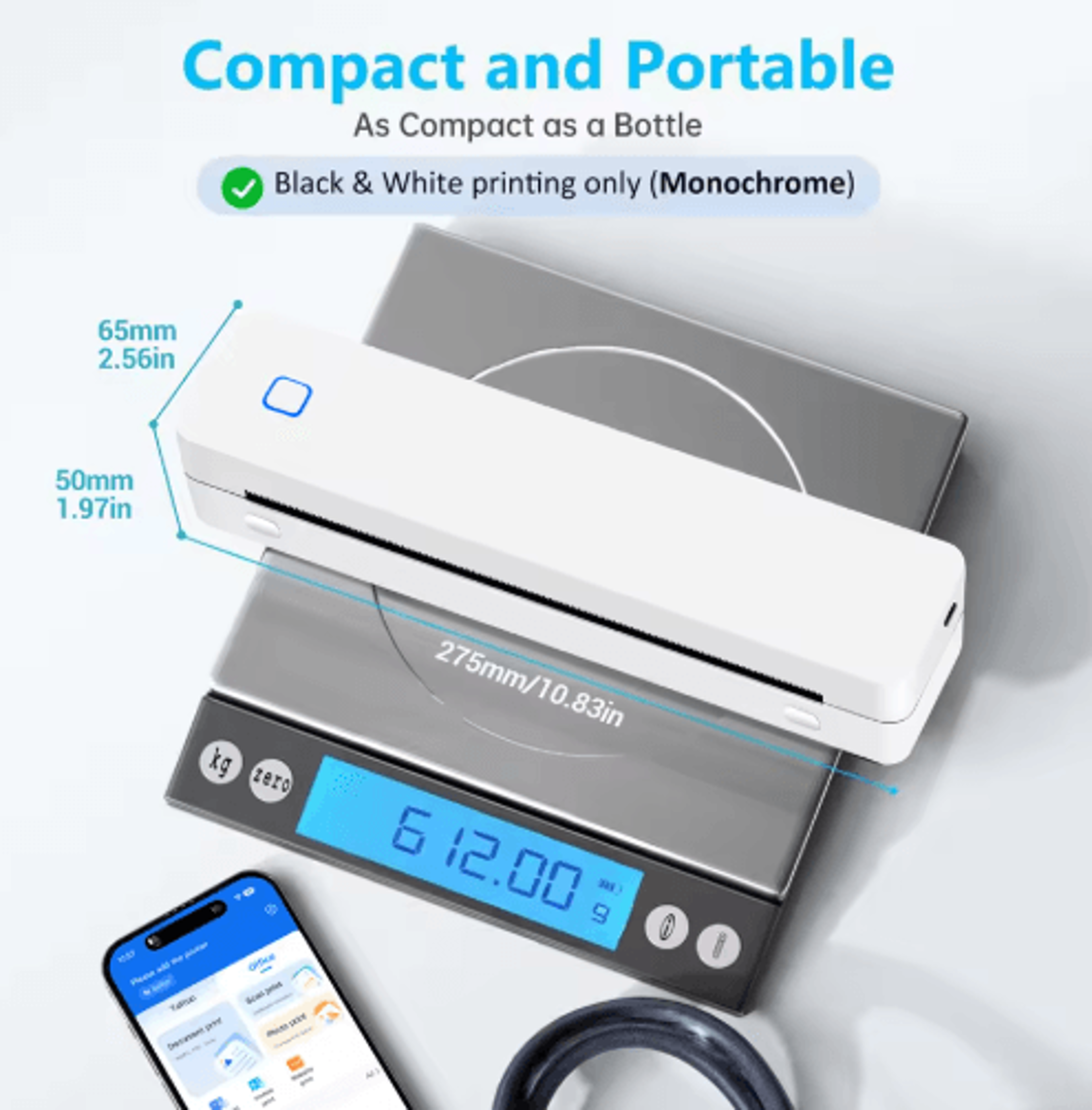Portable Bluetooth A4 Thermal Printer  Rechargeable Inkless Travel Printer 9