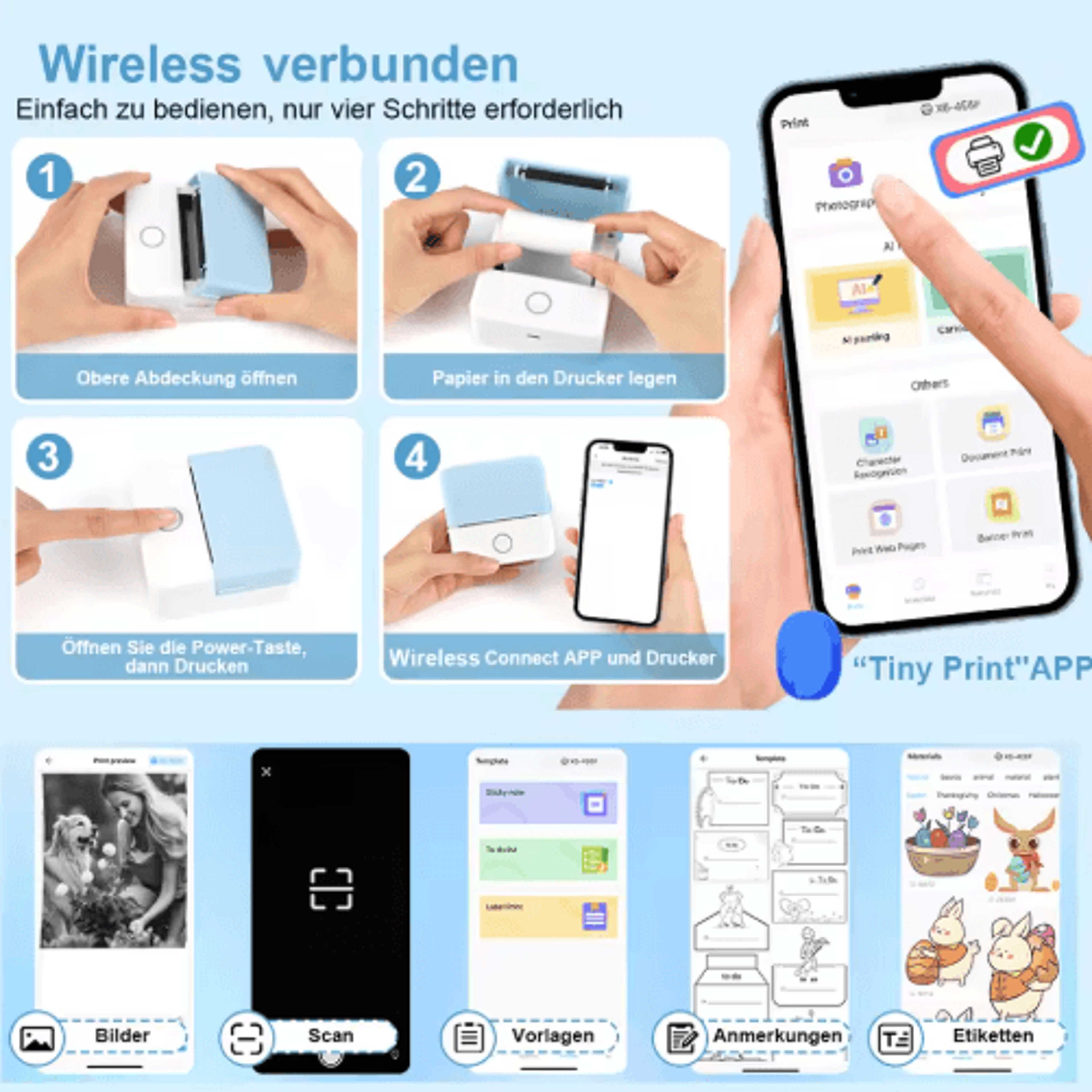 Mini Bluetooth Sticker Printer  Portable Inkless Pocket Thermal Printer 13