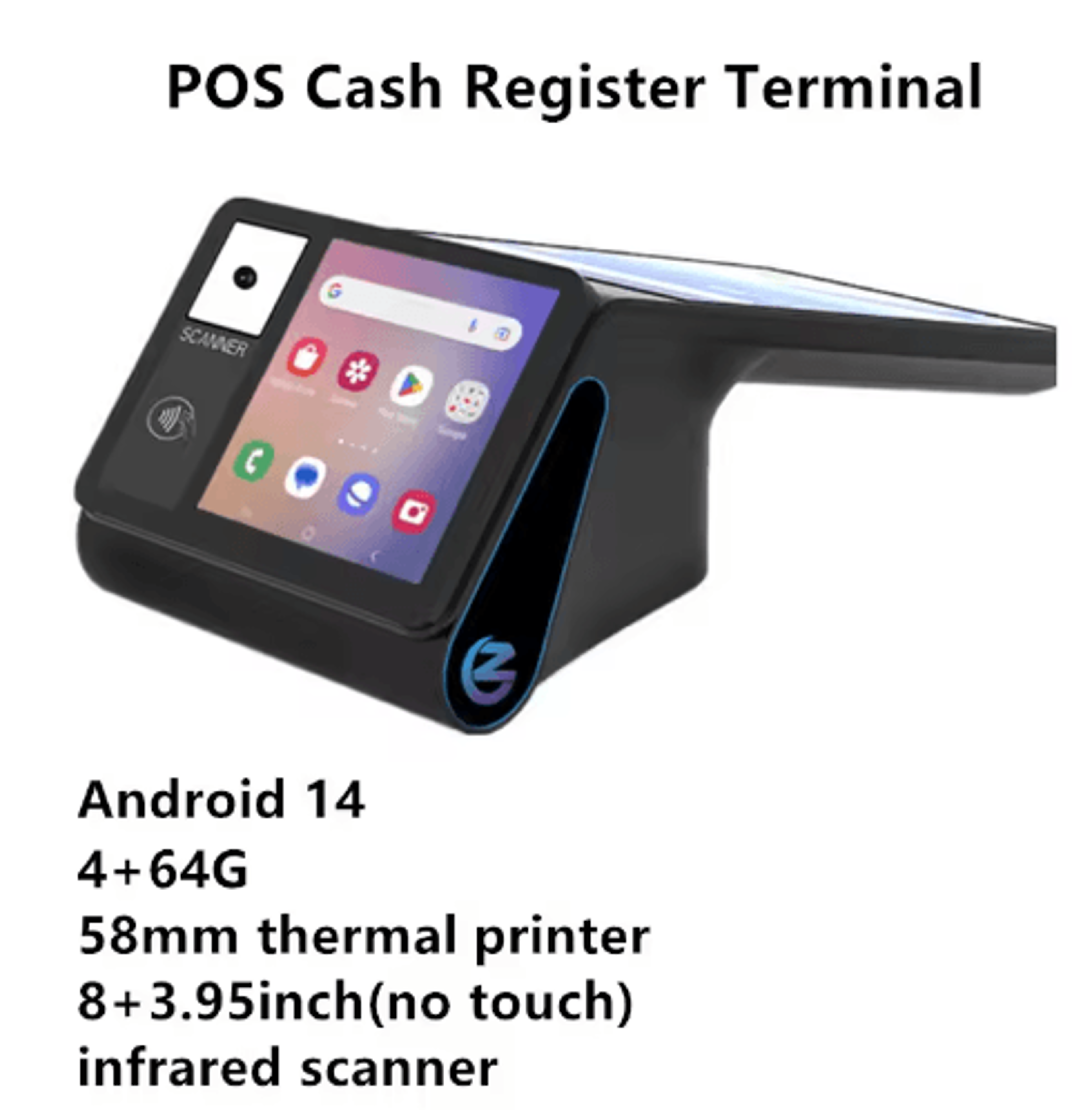 Android 14 DualScreen POS Cash Register  Touchscreen Terminal With NFC  Thermal Printer 1