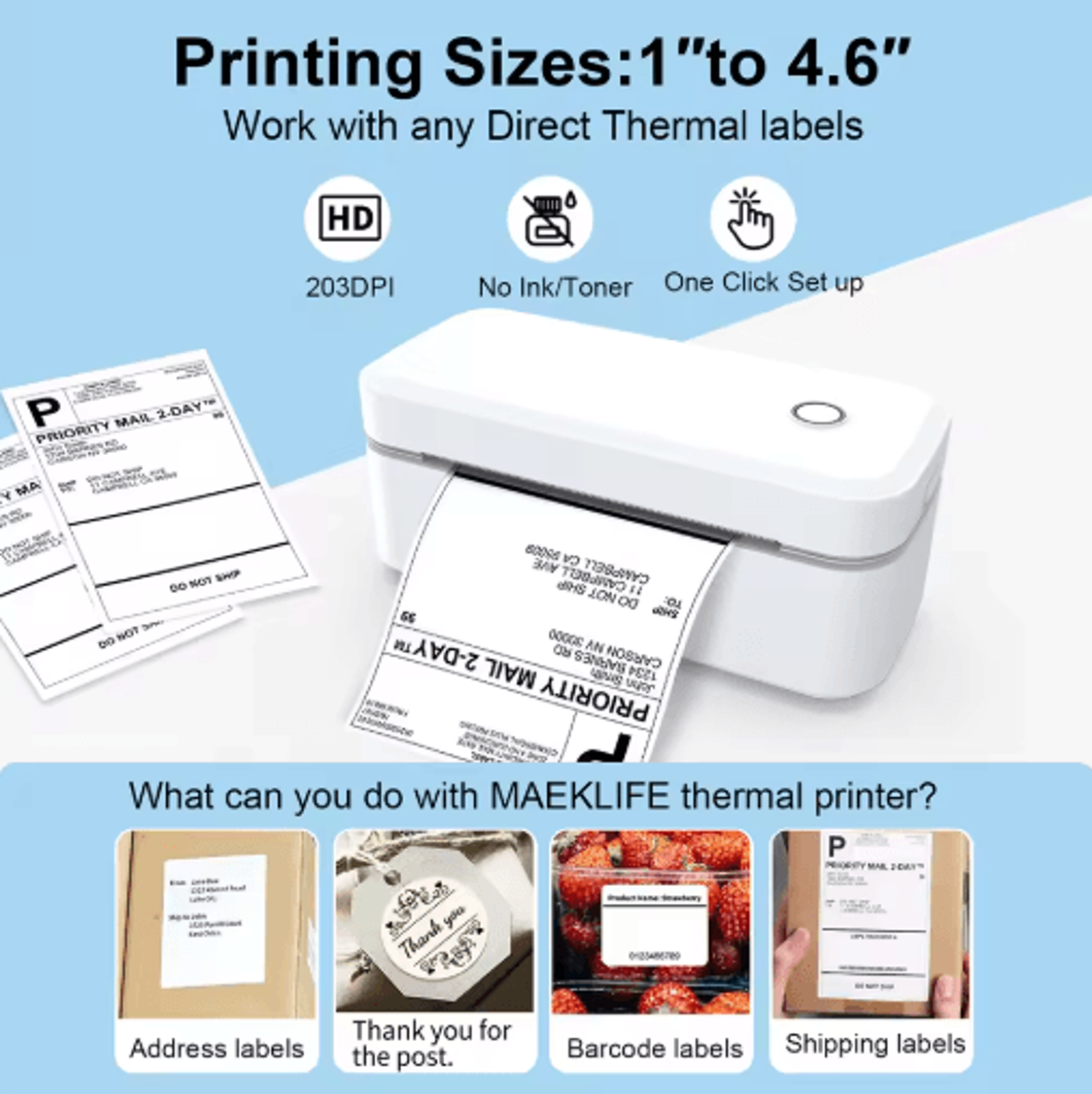 X4 Bluetooth Thermal Label Printer  Compact 4x6 Shipping Printer 10