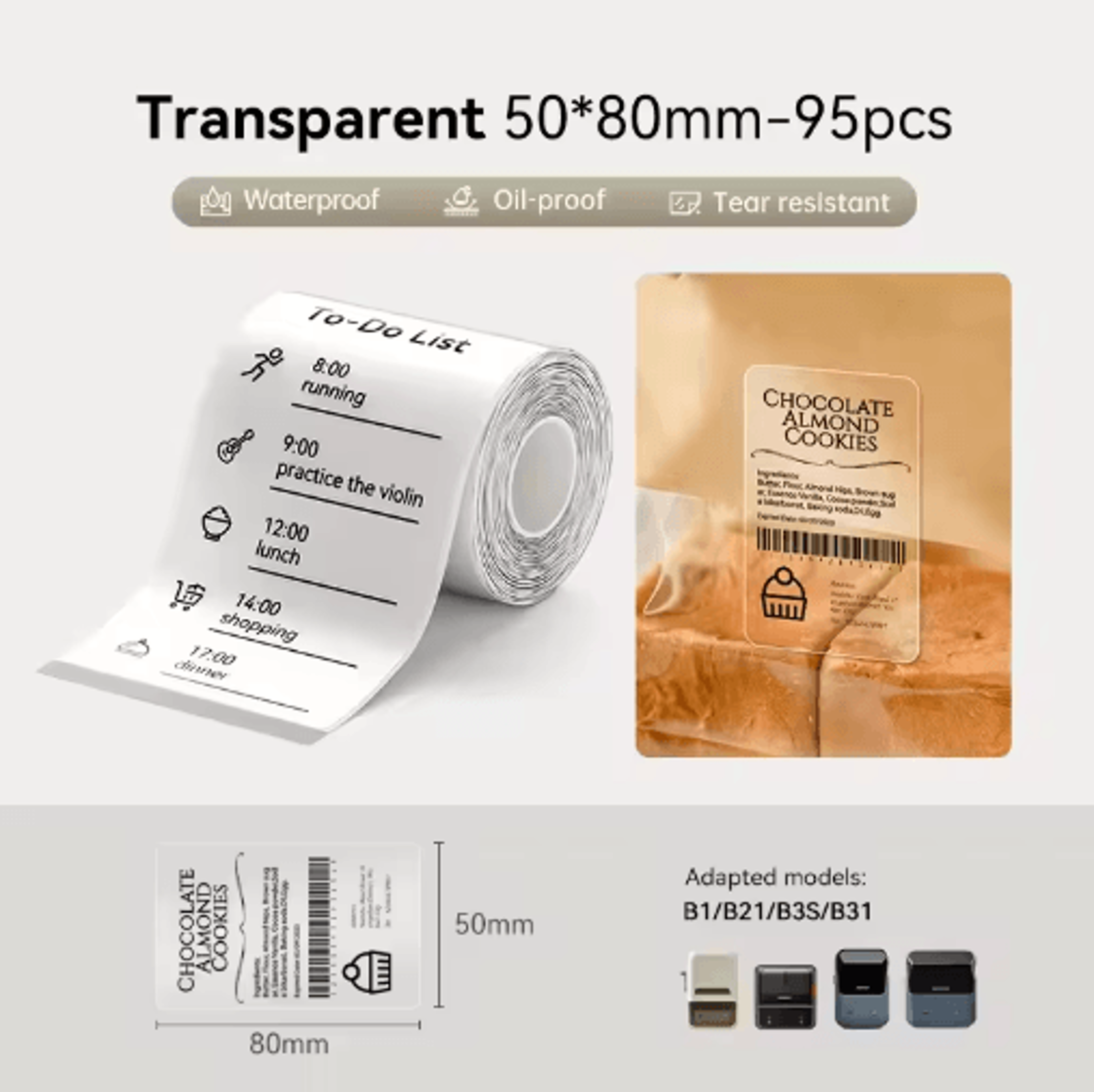 Transparent Thermal Label Stickers  3050mm Adhesive Labels For NIIMBOT Printers 3