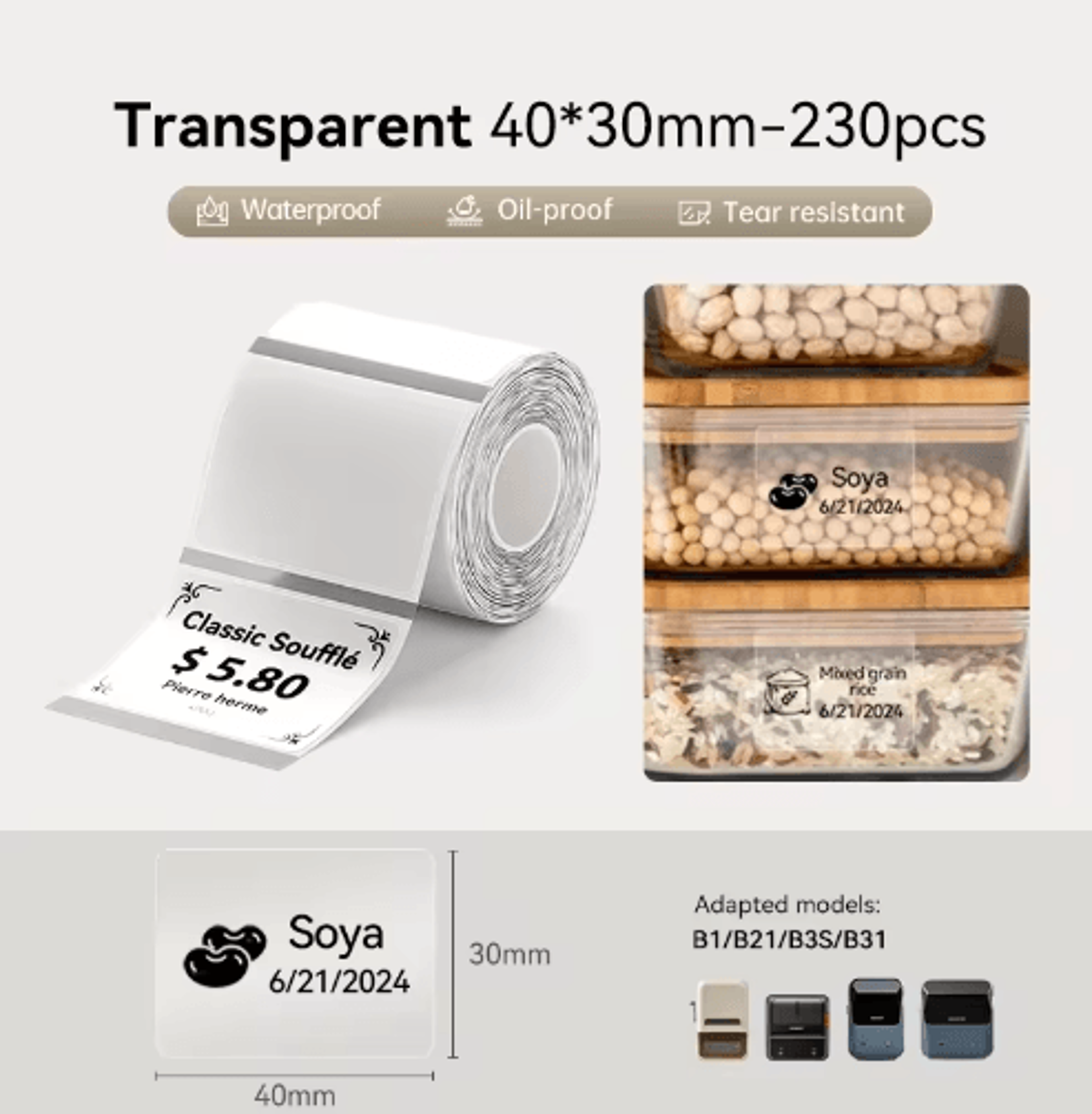 Transparent Thermal Label Stickers  3050mm Adhesive Labels For NIIMBOT Printers 4