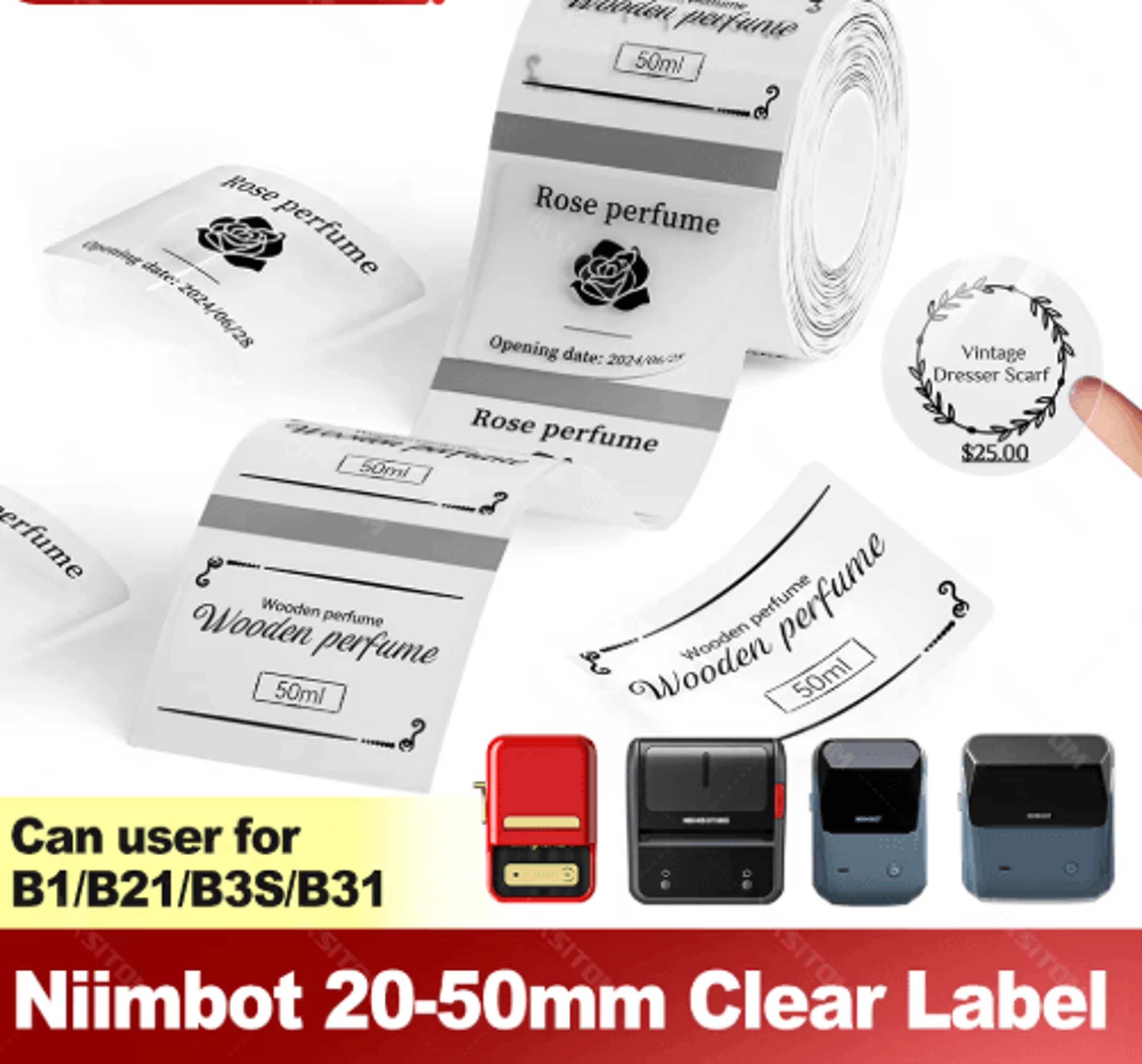 Transparent Thermal Label Stickers  3050mm Adhesive Labels For NIIMBOT Printers 0