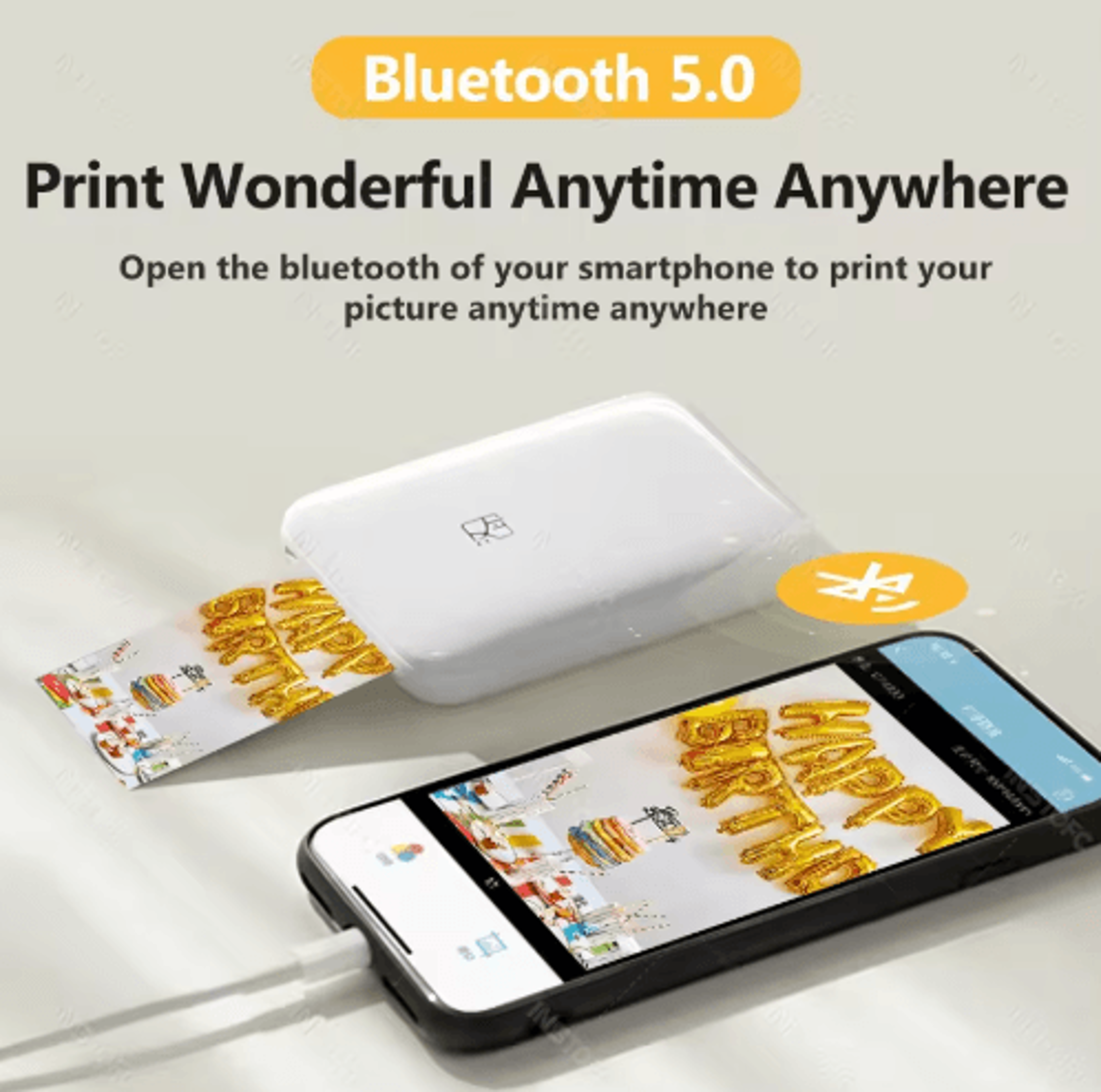Mini Bluetooth Photo Printer  Portable 2x3 Inch ZINK Color Printer 8
