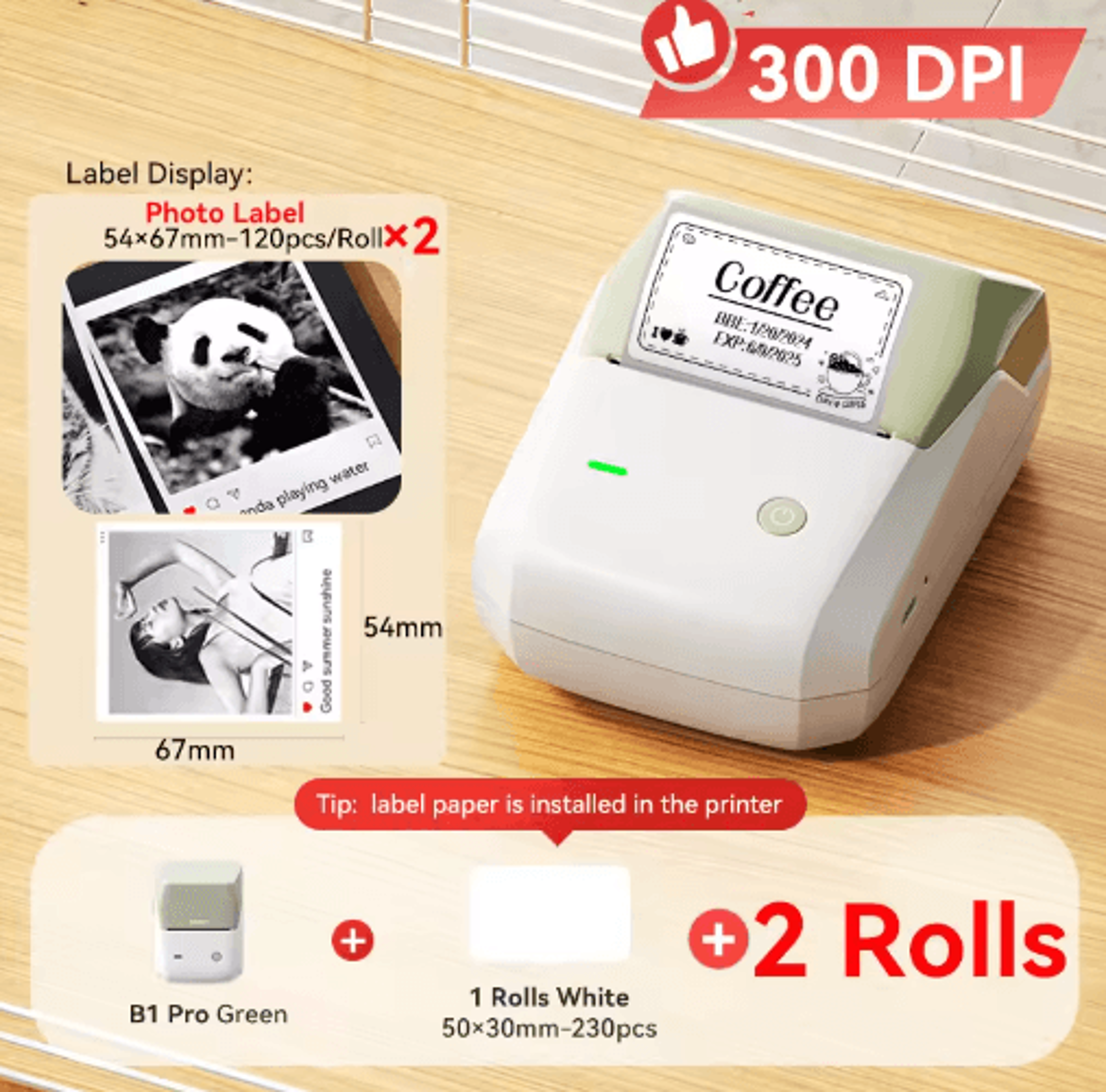 300 DPI DualColor Label Printer  Red  Black Sticker Maker 6
