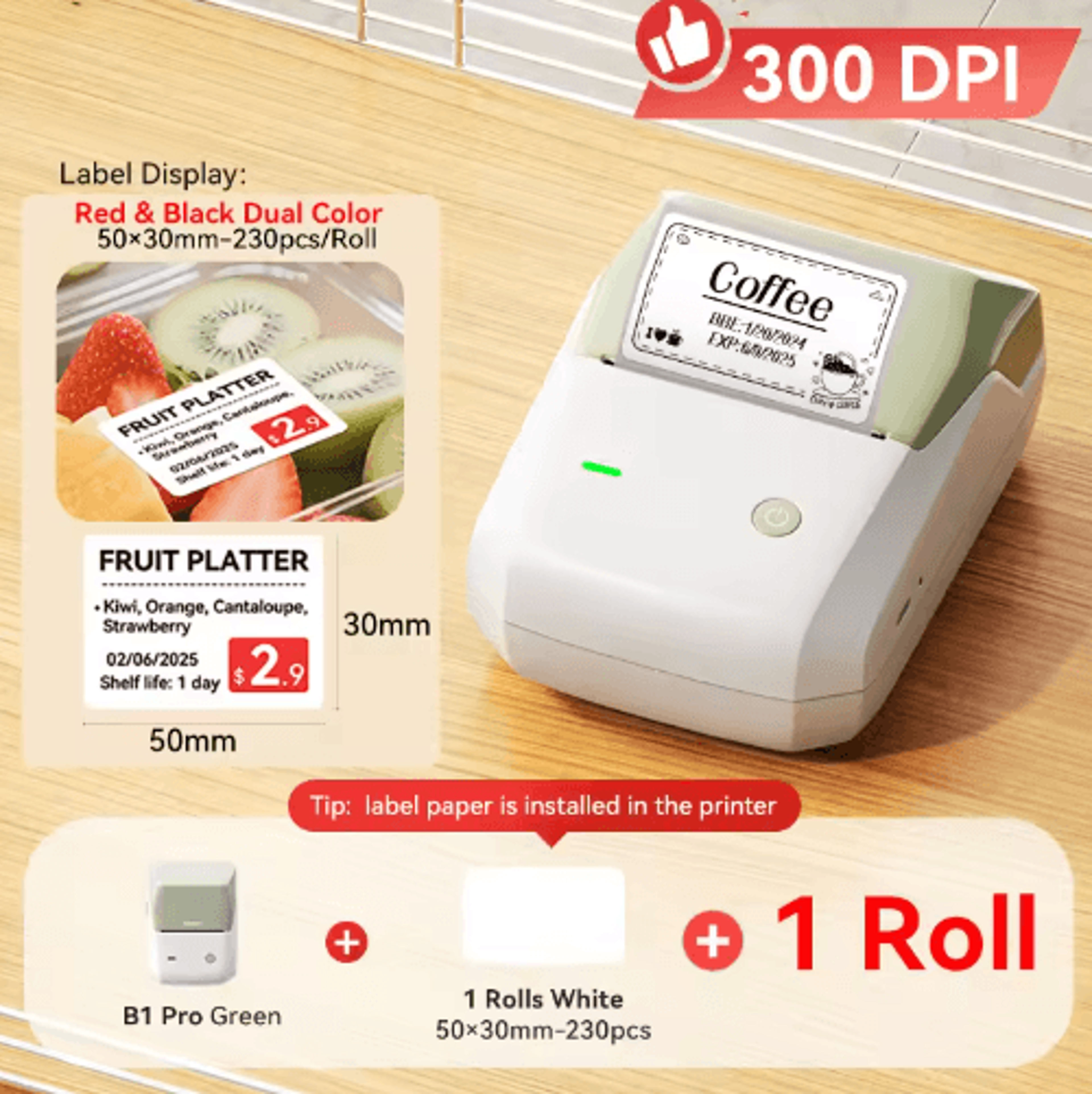 300 DPI DualColor Label Printer  Red  Black Sticker Maker 10