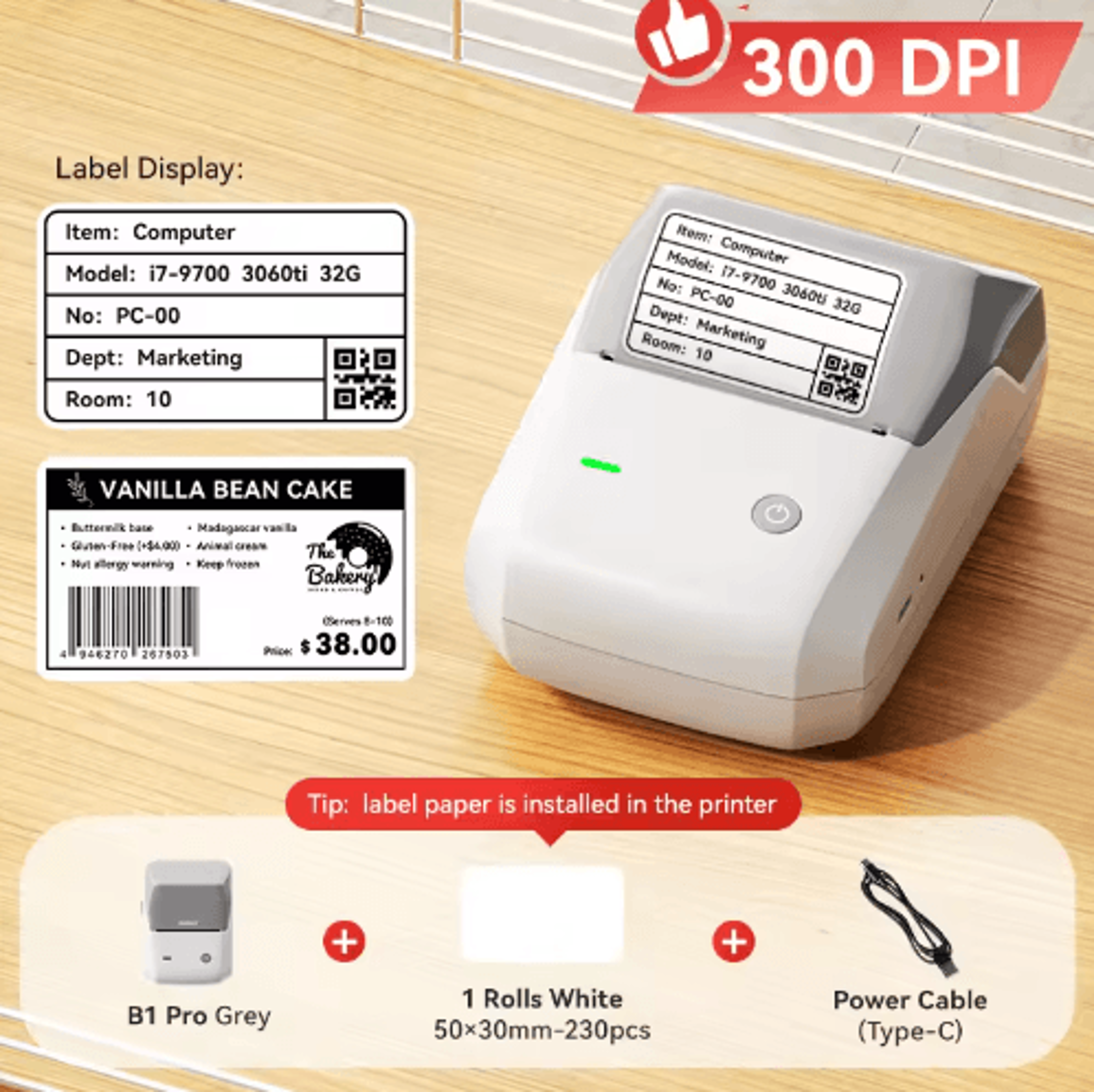 300 DPI DualColor Label Printer  Red  Black Sticker Maker 18