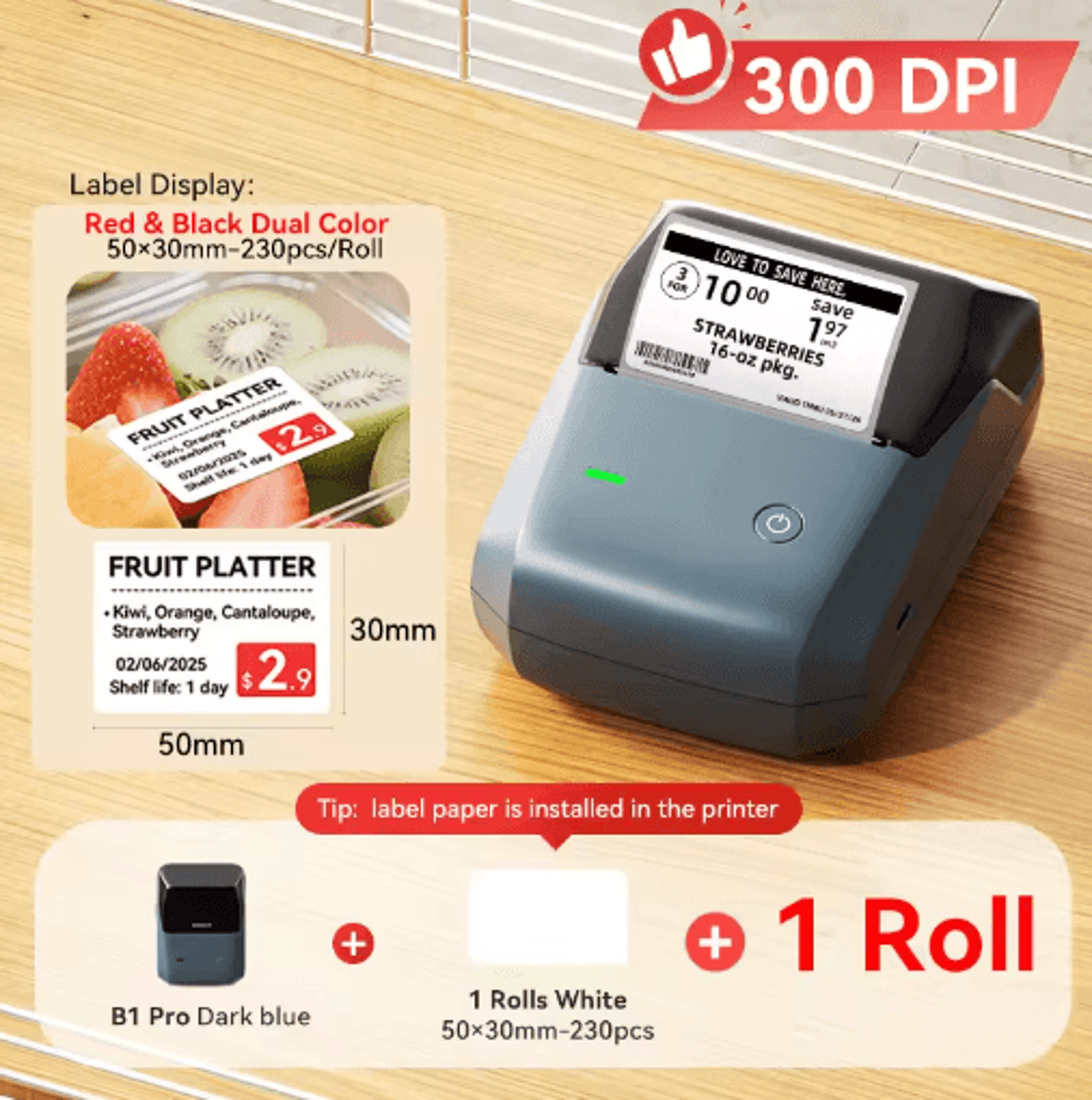 300 DPI DualColor Label Printer  Red  Black Sticker Maker 15