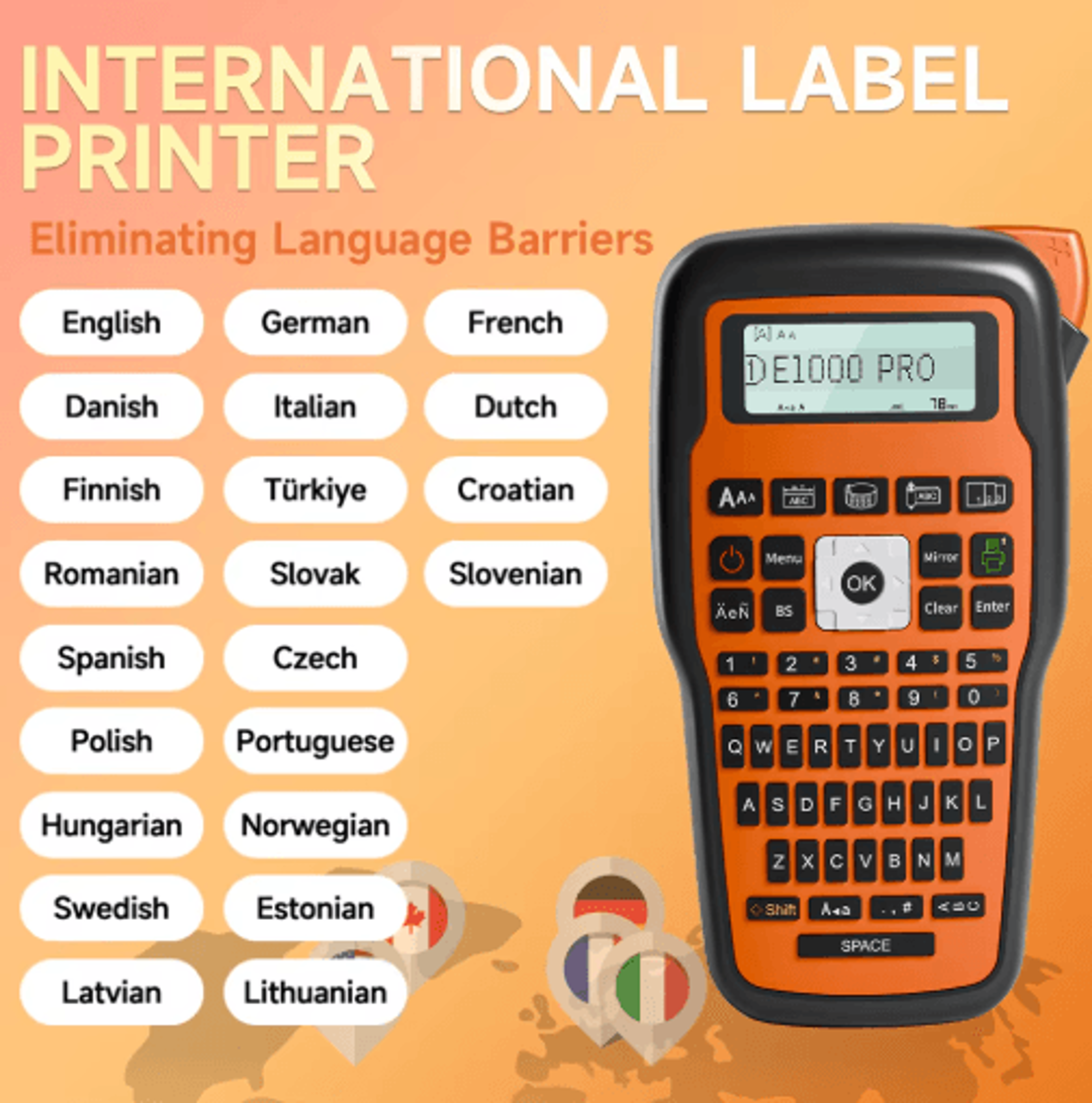 E1000 PRO Industrial Label Maker  Keyboard Label Printer For Tape  Heat Shrink Tubes 19