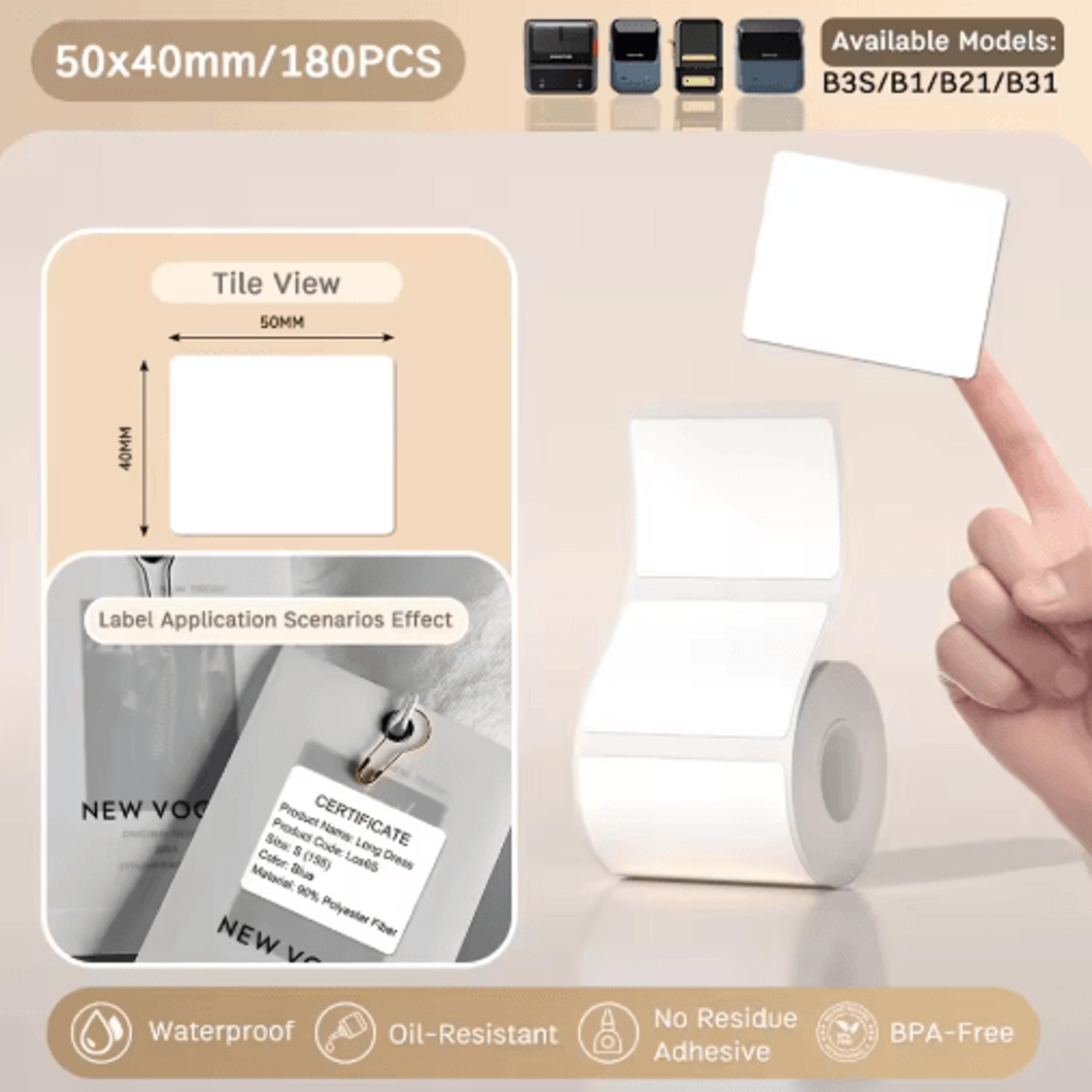 White Thermal Label Stickers  2050mm Printable Paper For B21 B1  B3S 5