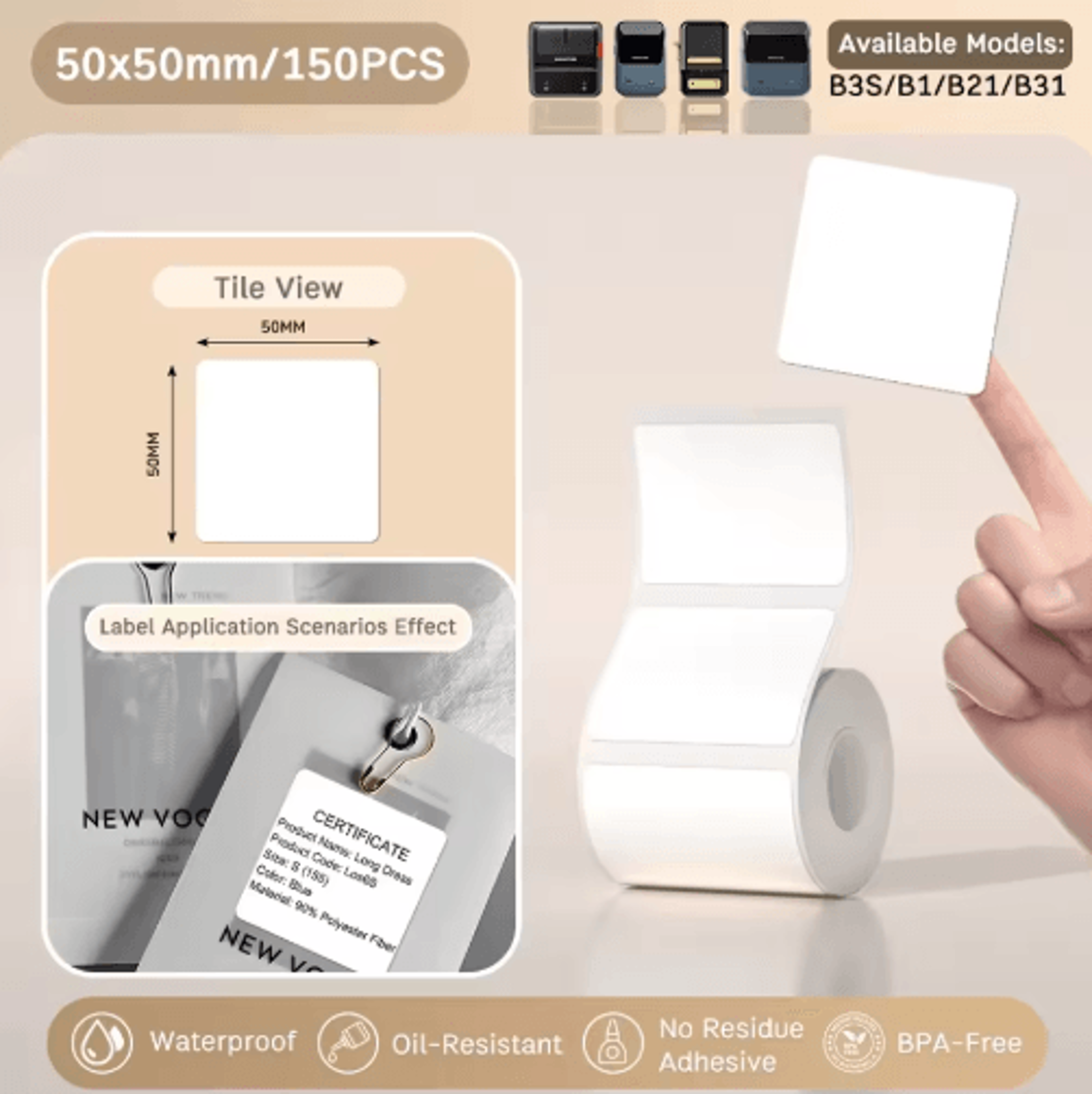 White Thermal Label Stickers  2050mm Printable Paper For B21 B1  B3S 7