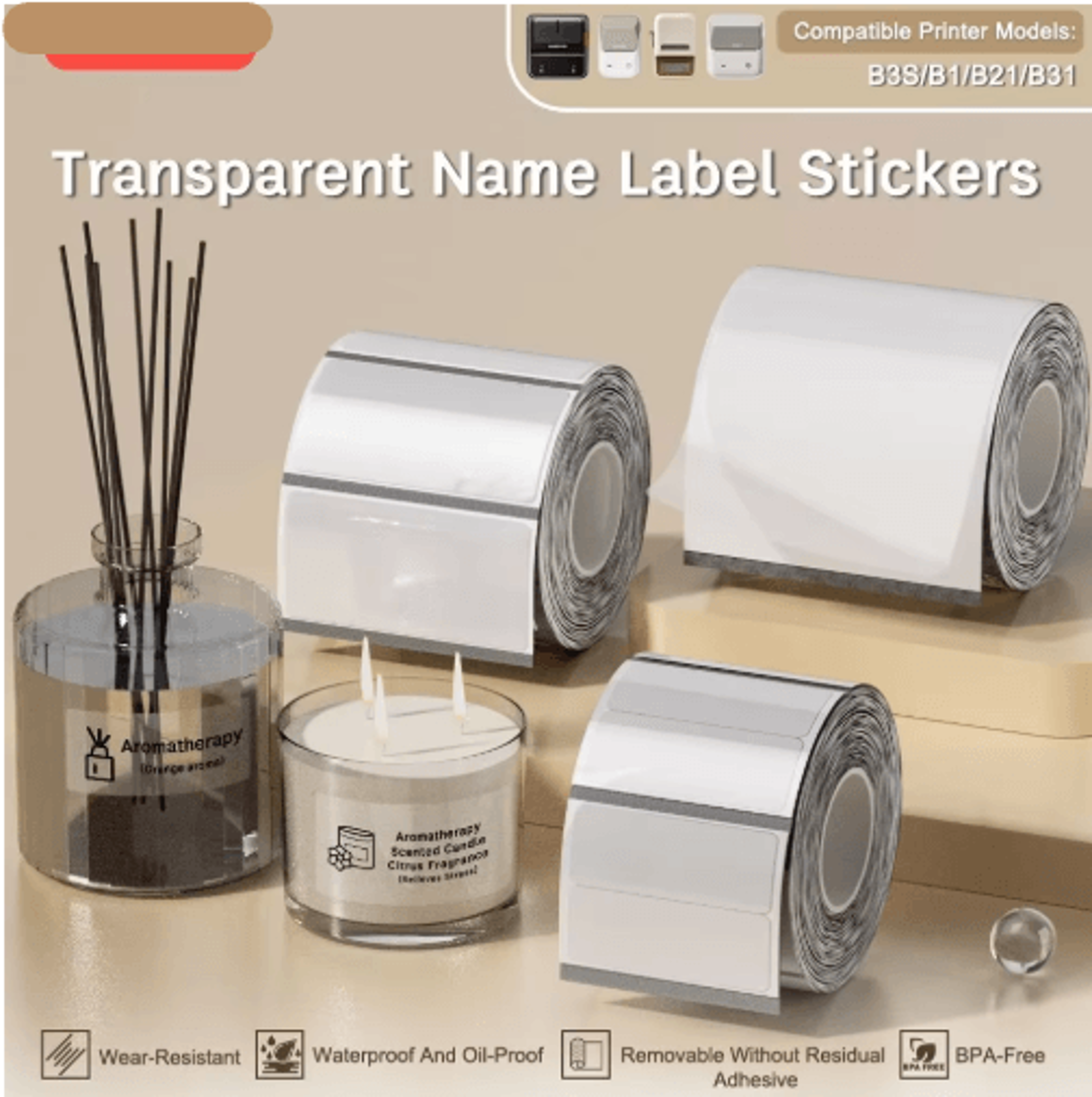 Transparent Thermal Label Stickers  Waterproof Round  Square Adhesive Labels 0