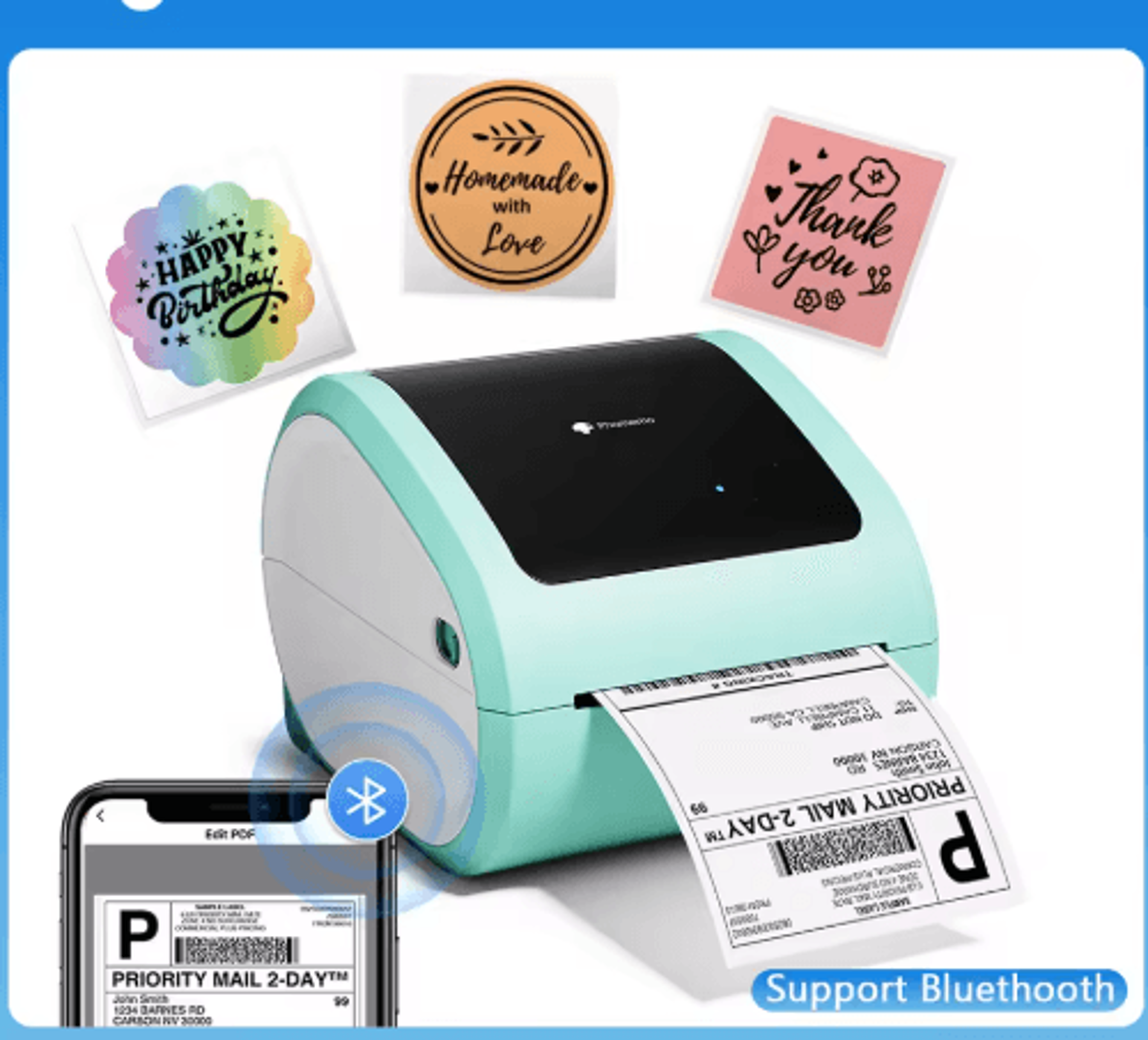 D520 Bluetooth Thermal Label Printer  Wireless Desktop Shipping Label Maker 0
