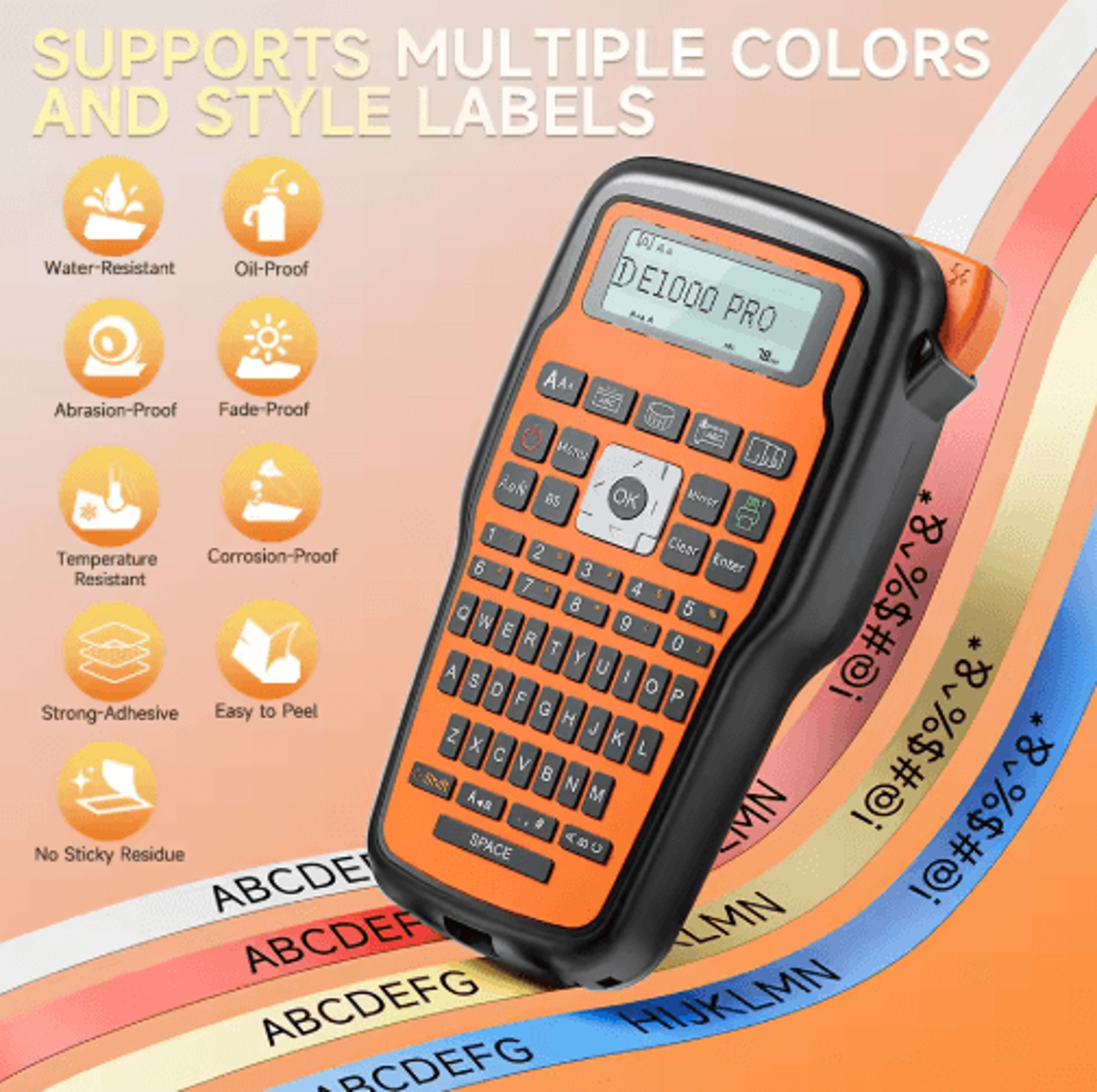 E1000 QWERTY Label Printer  Portable Label Maker For Heat Shrink Tubes  TZ231 Tape 17