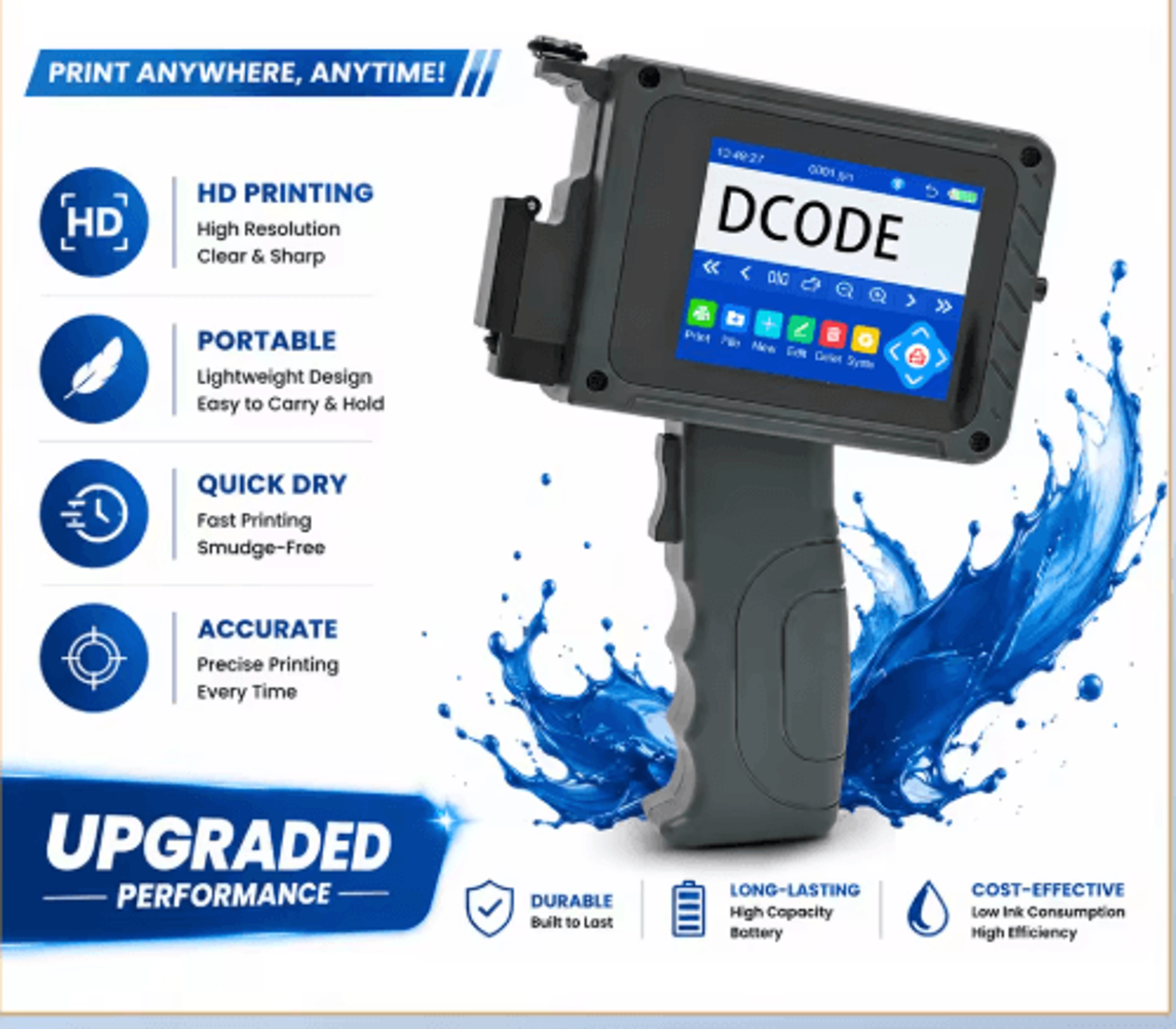 Portable 127mm Handheld Inkjet Printer  Mini QR Code Barcode  Date Coding Machine 0