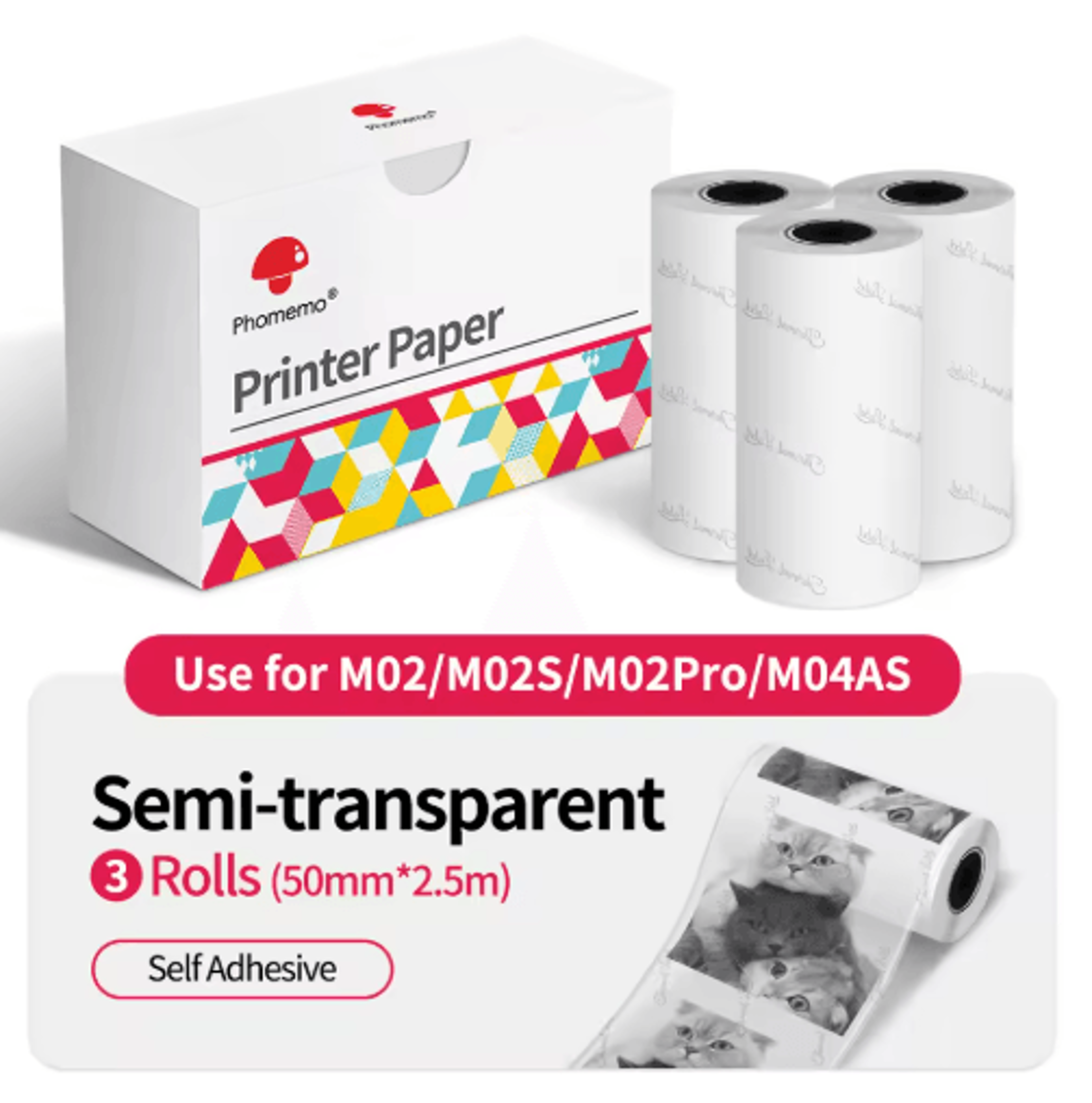 M02M02SM02 Pro Thermal Sticker Paper  3 Rolls Mini Printer Refill 4