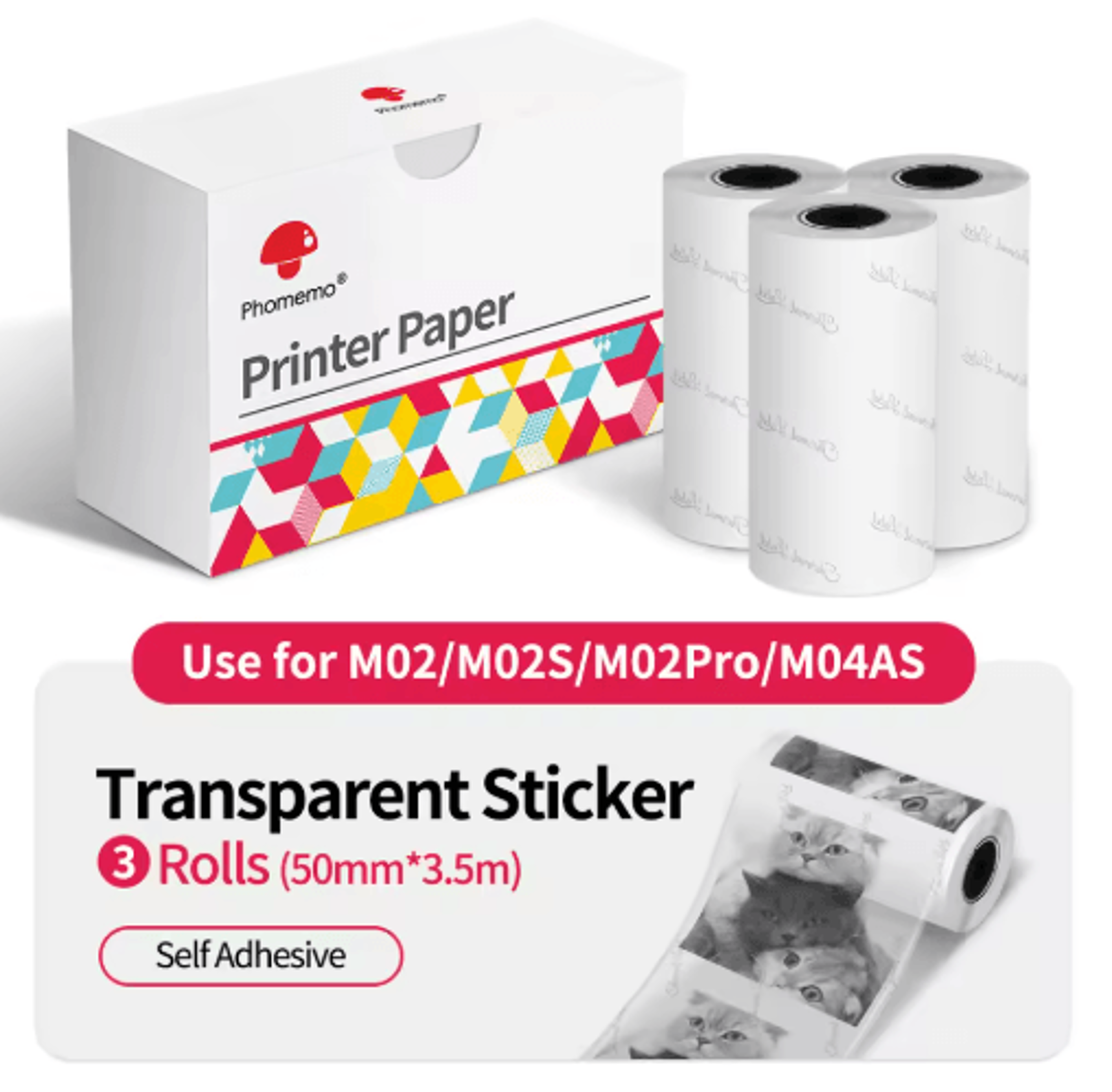 M02M02SM02 Pro Thermal Sticker Paper  3 Rolls Mini Printer Refill 5