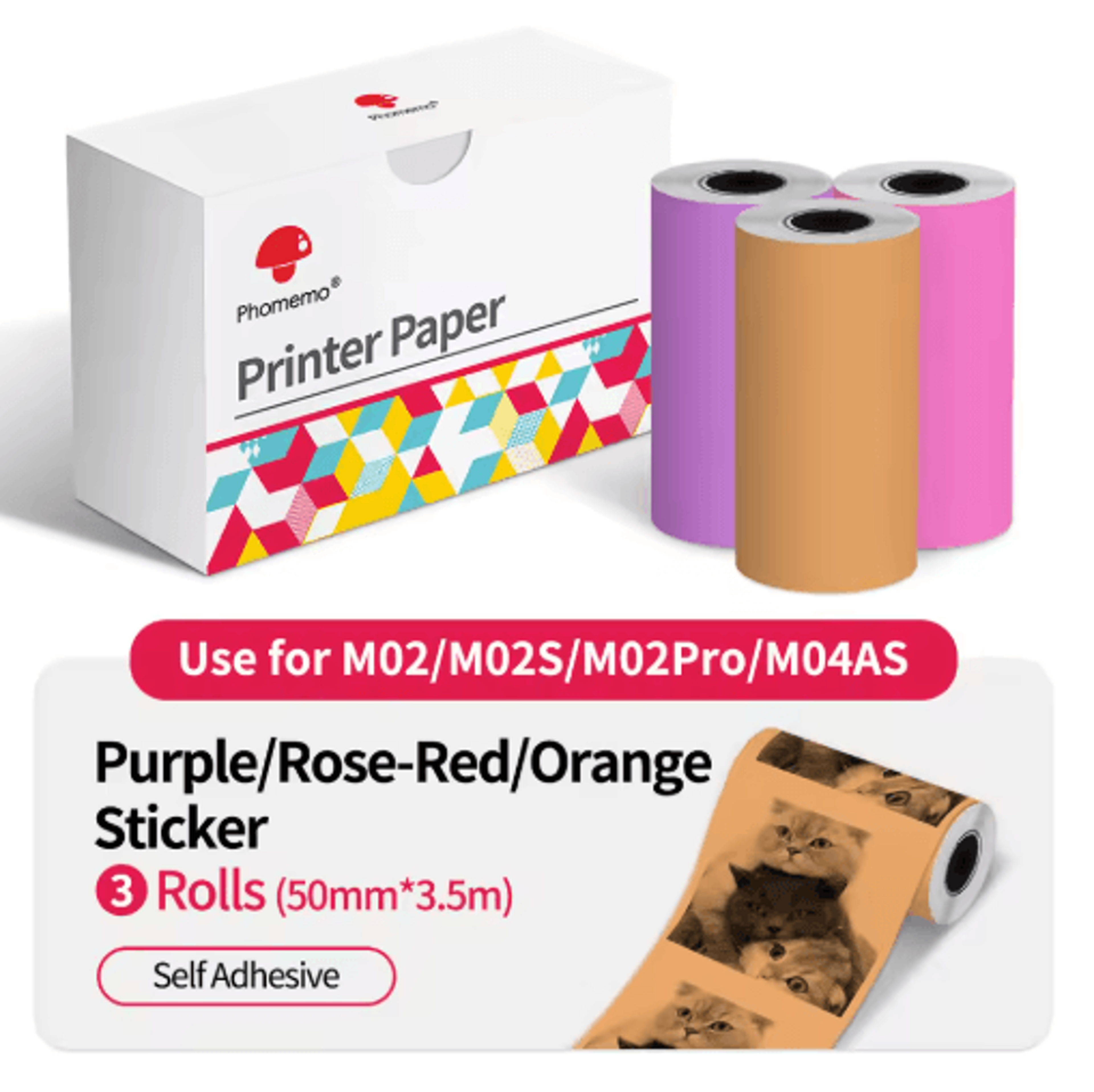 M02M02SM02 Pro Thermal Sticker Paper  3 Rolls Mini Printer Refill 3