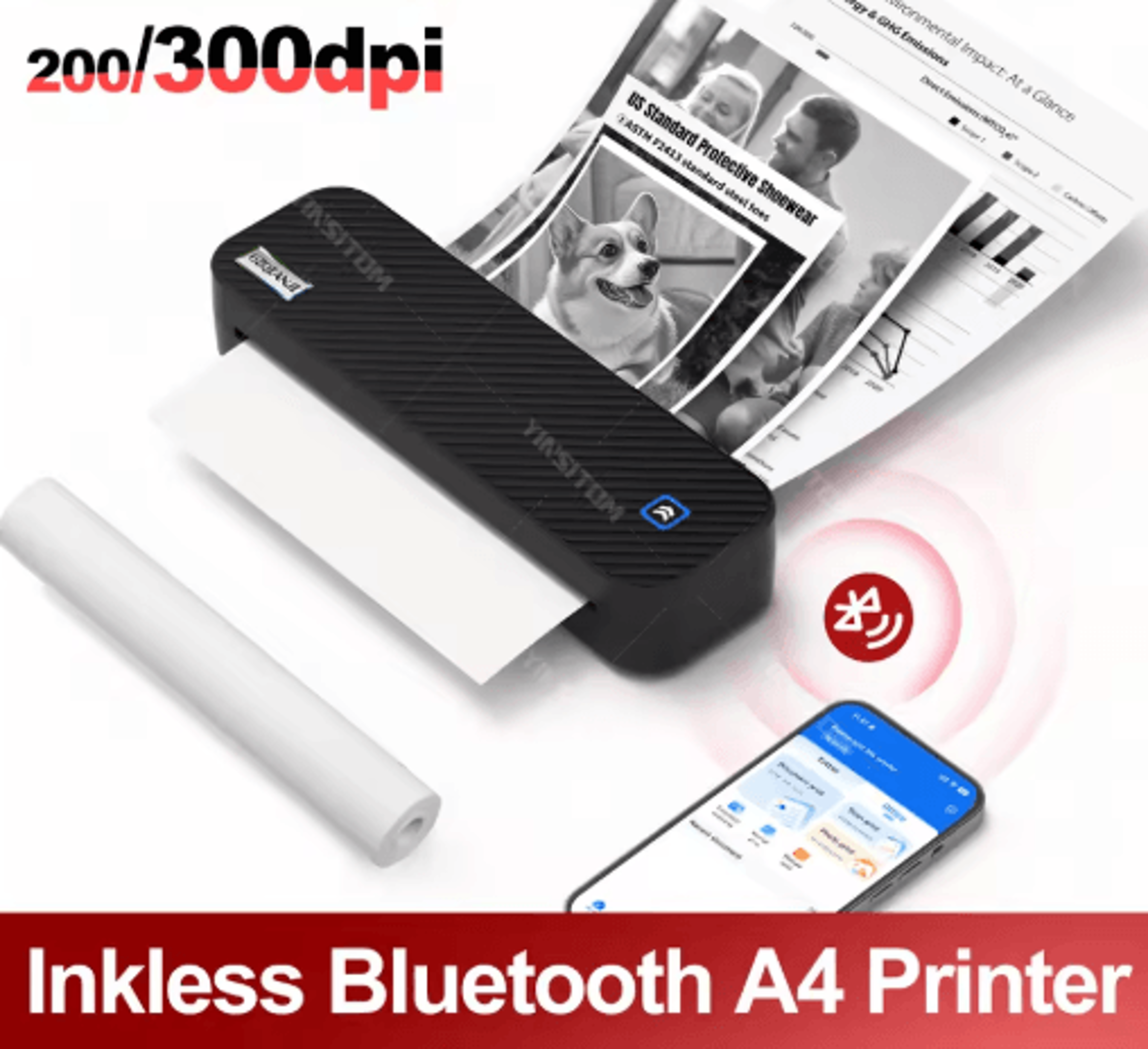Portable Bluetooth Thermal Printer  Wireless Inkless A4  US Letter Travel Printer 0