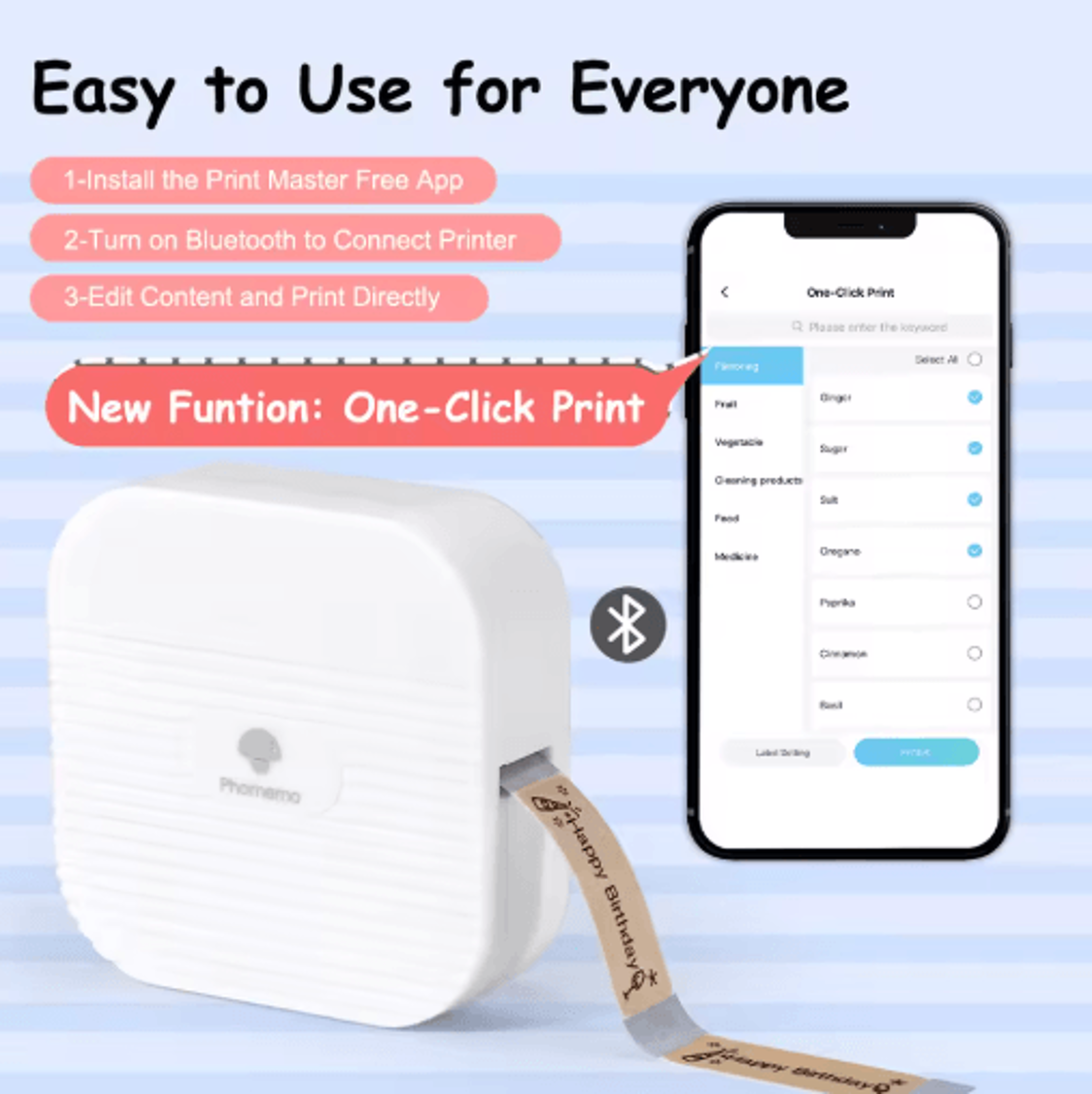 Mini Bluetooth Thermal Label Printer  Portable 615mm Sticker Label Maker 26