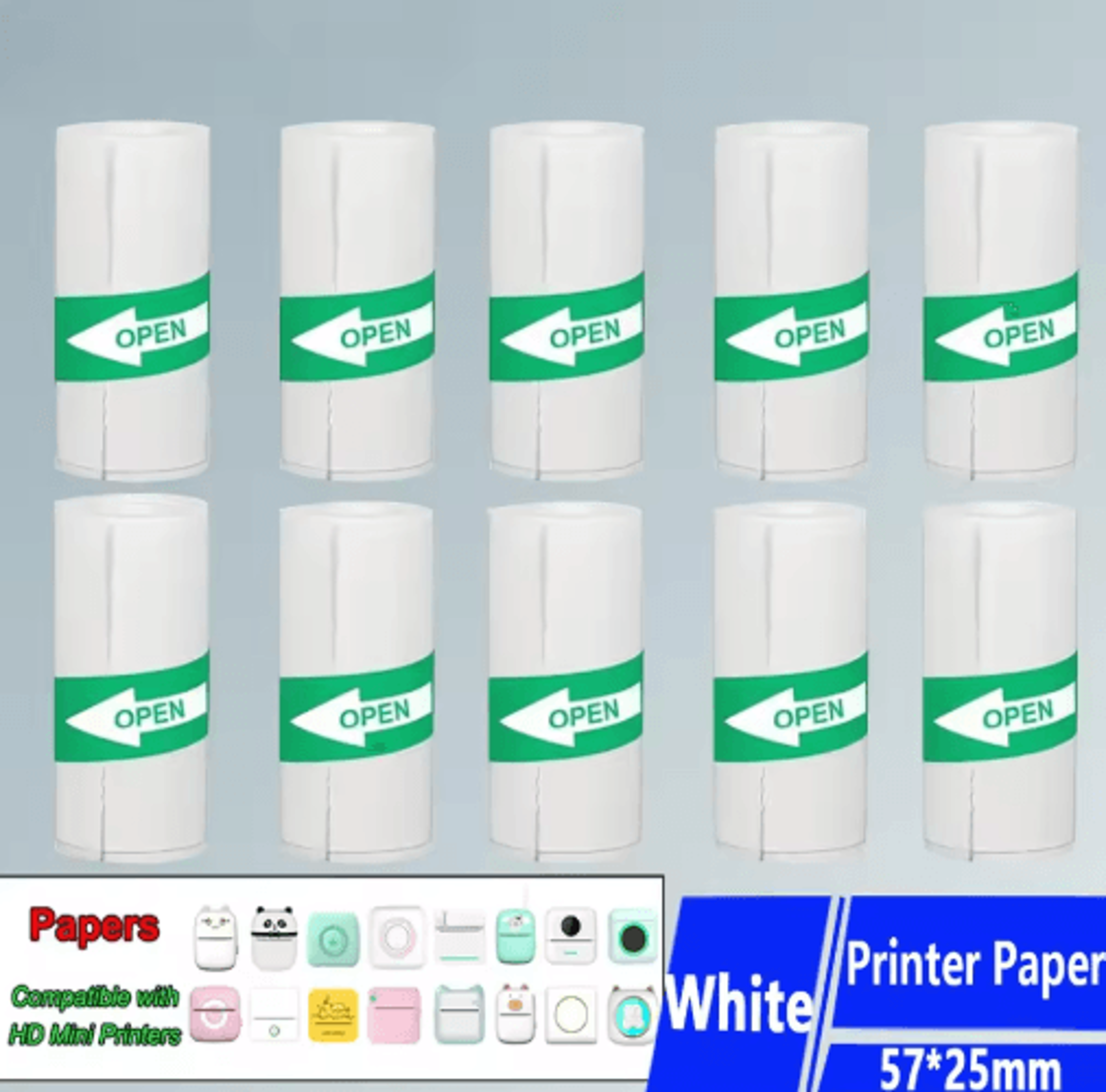 10 Rolls 57mm SelfAdhesive Thermal Printing Paper  White Sticker Paper For Mini Printers 0