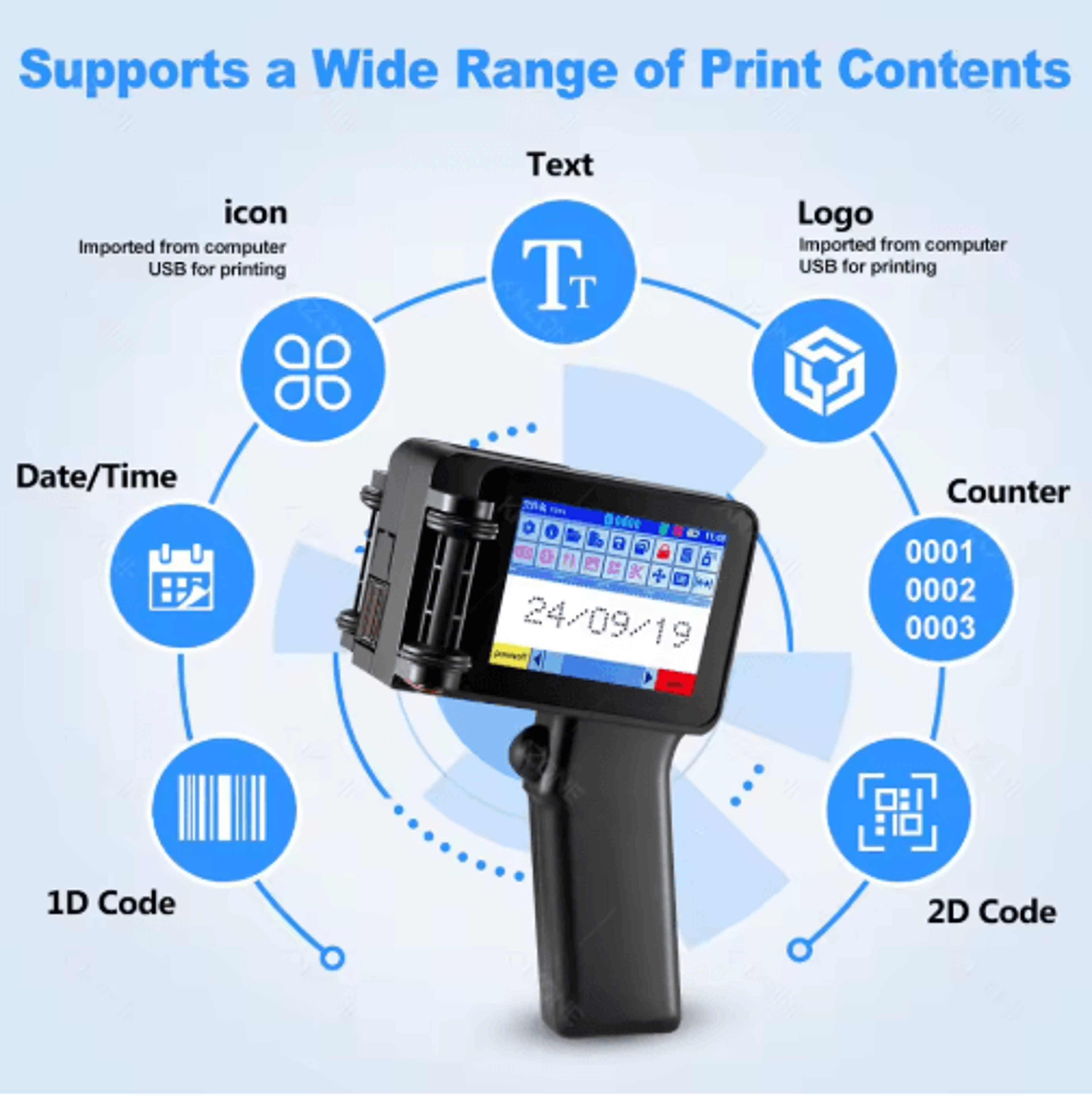 Mini Handheld Inkjet Printer  2127mm QR Code Barcode  Batch Coding Machine 7