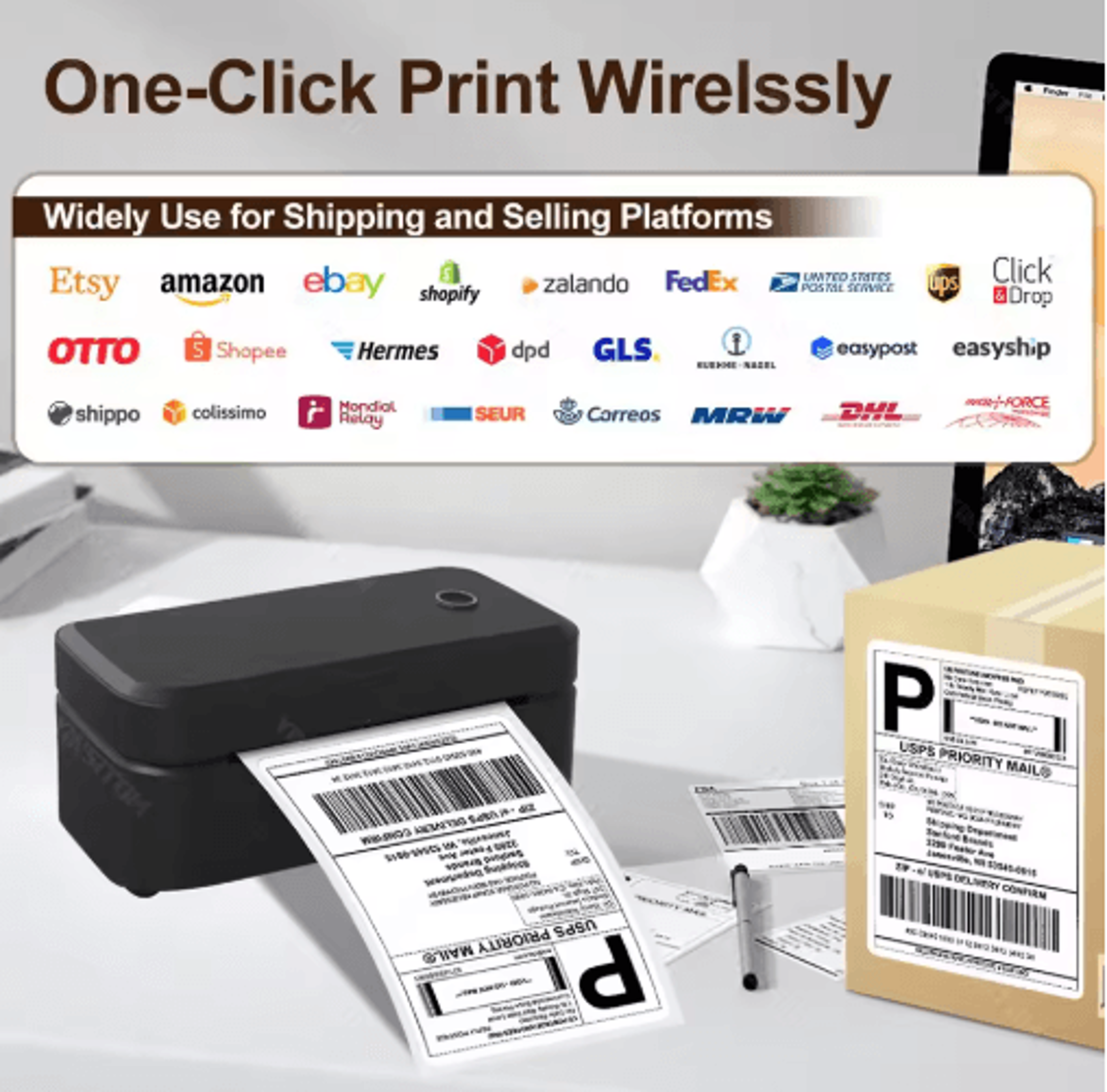 Portable Bluetooth Thermal Label Printer  4x6 Shipping Label Maker With Automatic Label Recognition 12