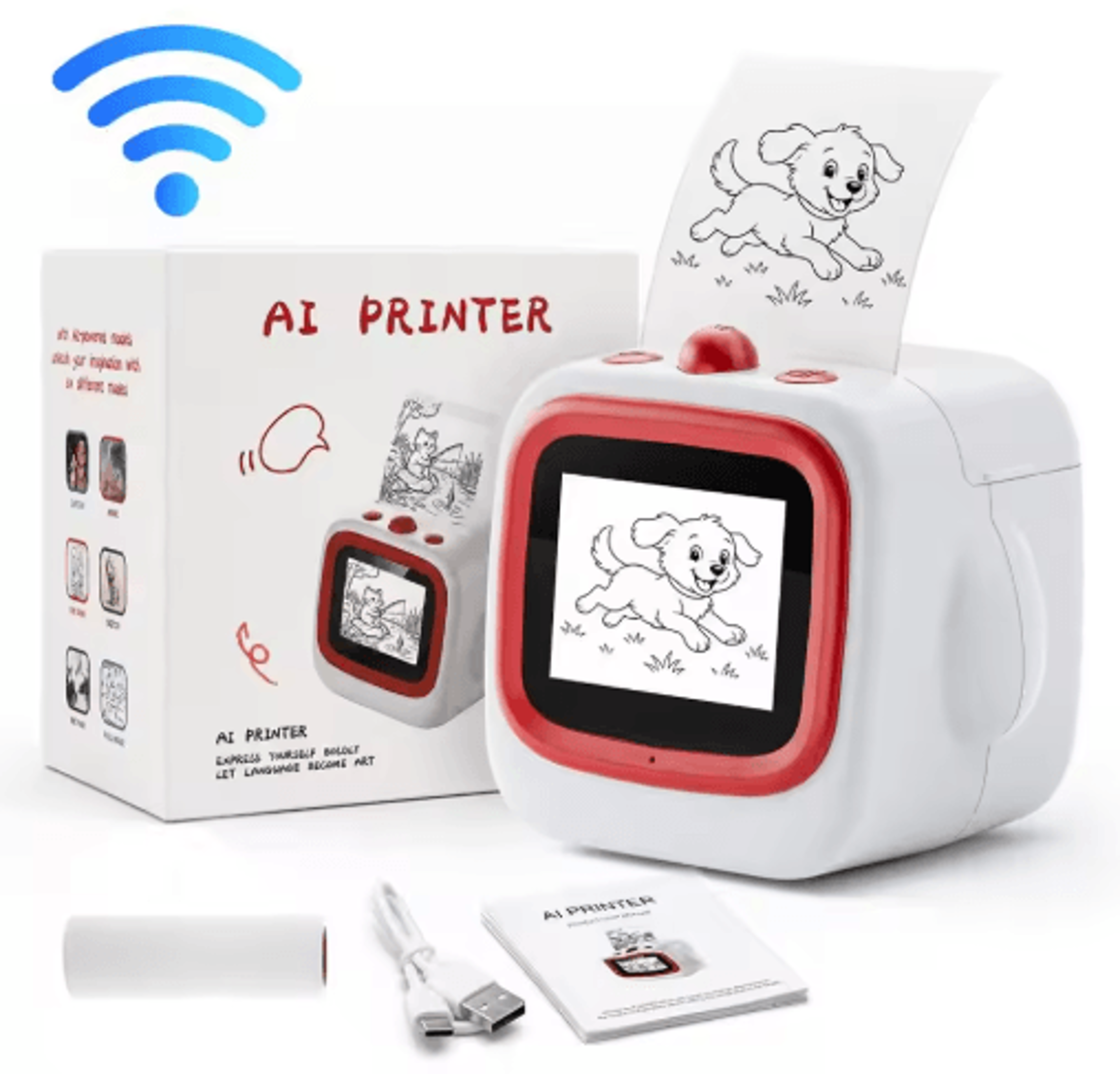 AI VoiceControlled Sticker Printer For Kids  Portable WiFi Thermal Printer With 24Inch IPS Screen 0