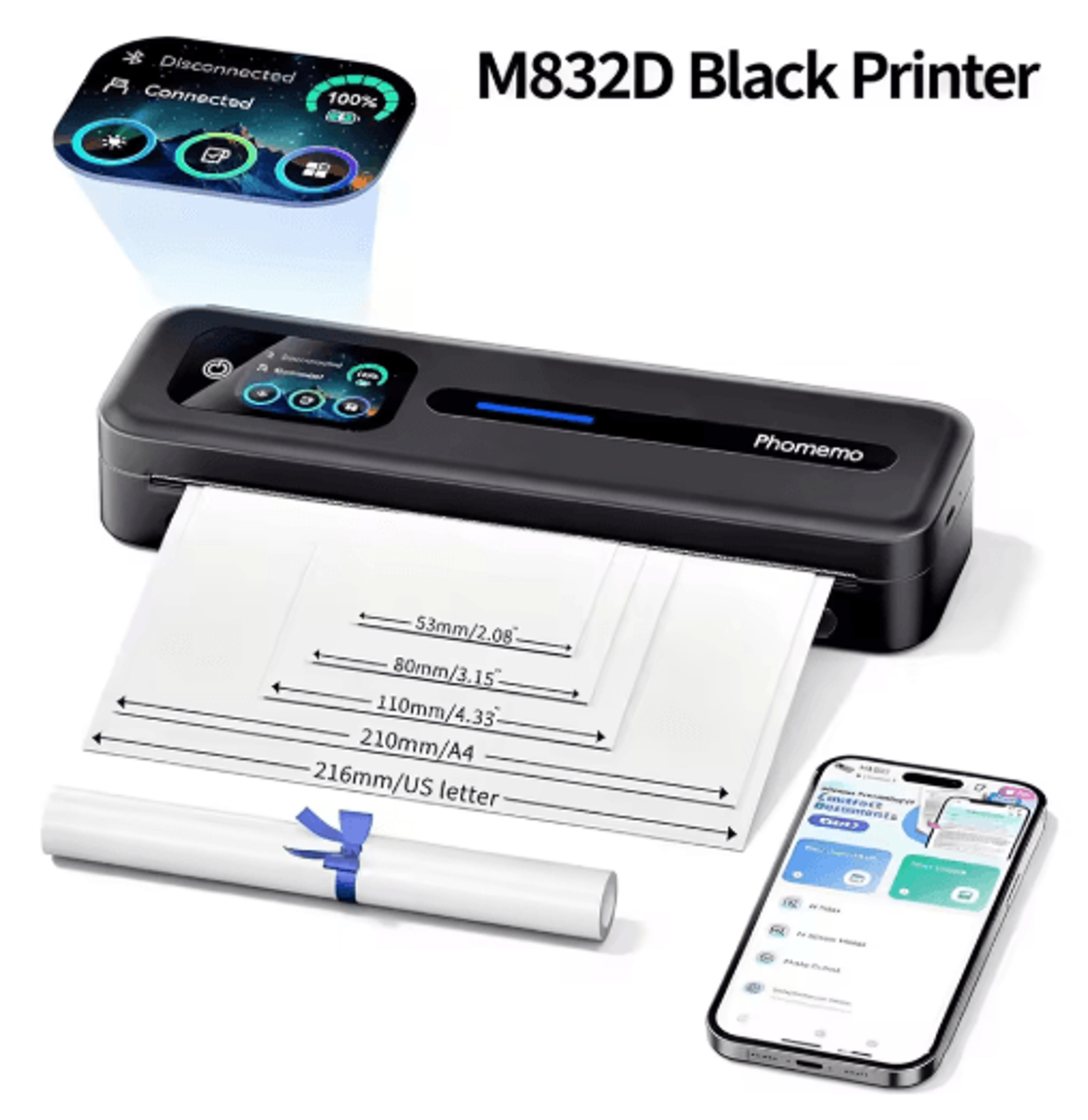 Portable Touchscreen Thermal Printer  Inkless A4  US Letter Printer 1