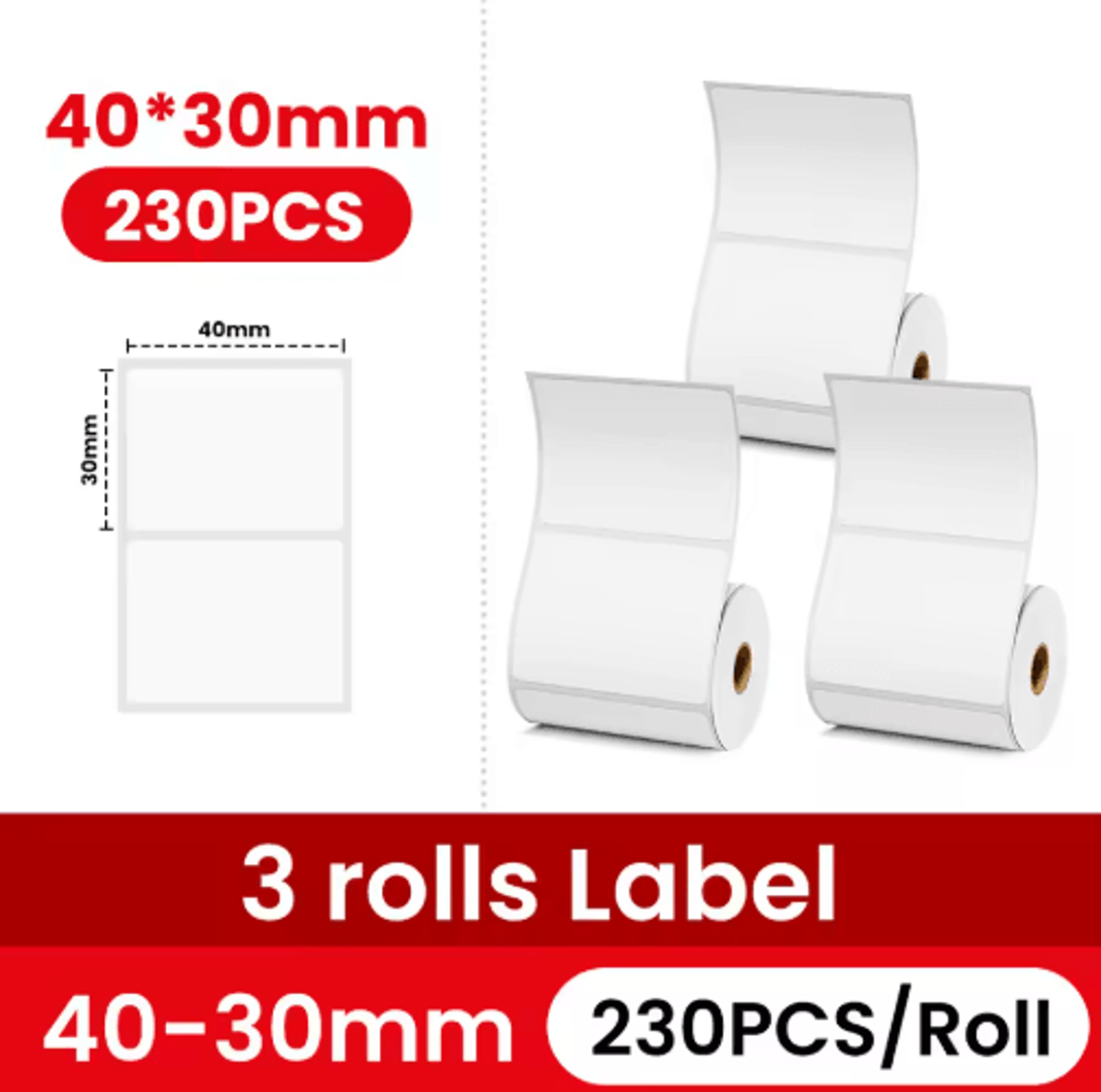 3 Rolls Transparent Thermal Sticker Labels  40x30mm Clear Barcode  Logo Printing Paper 0