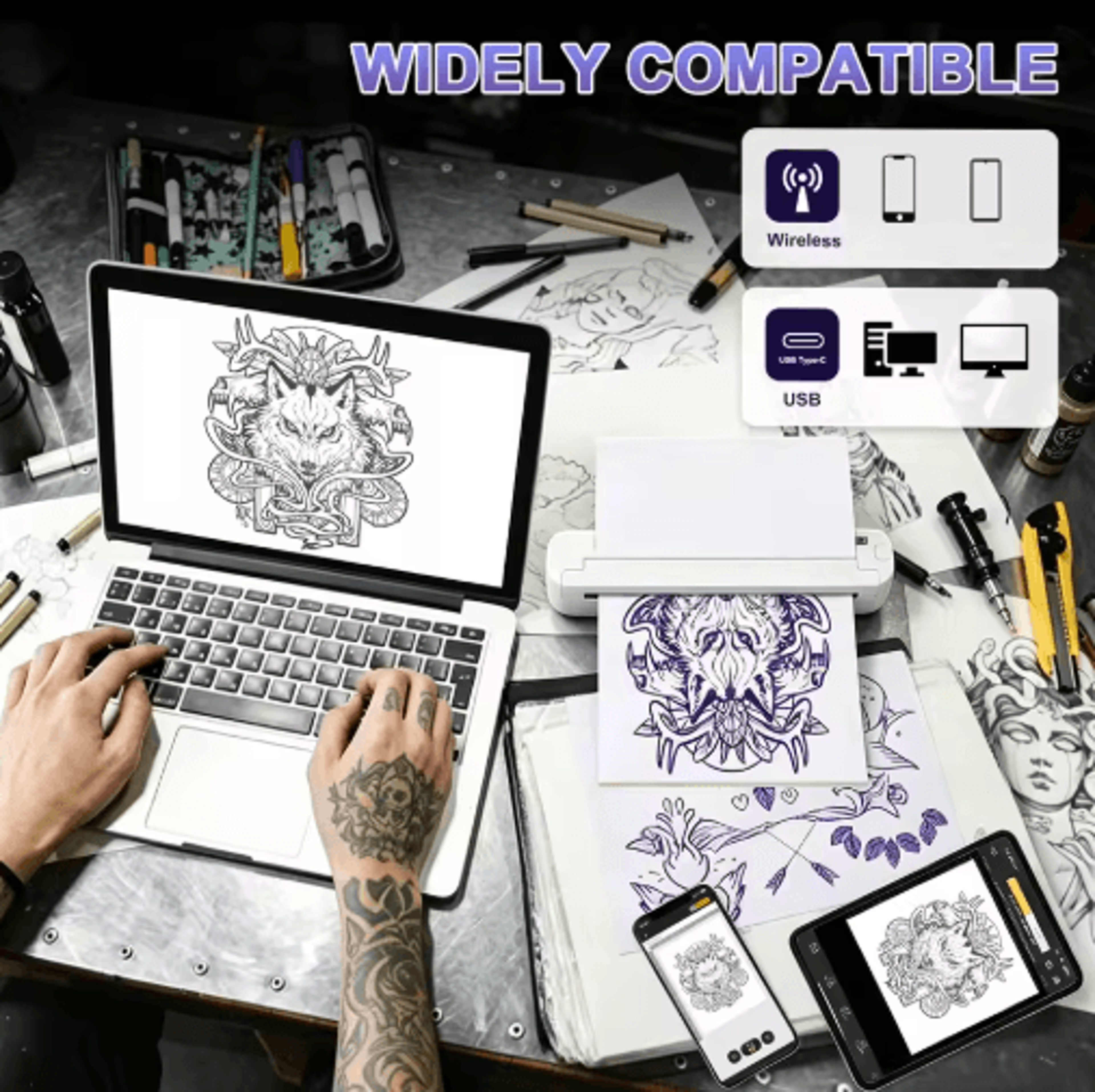 ST80 Wireless Tattoo Stencil Printer  203dpi A4 Thermal Transfer Printer 7