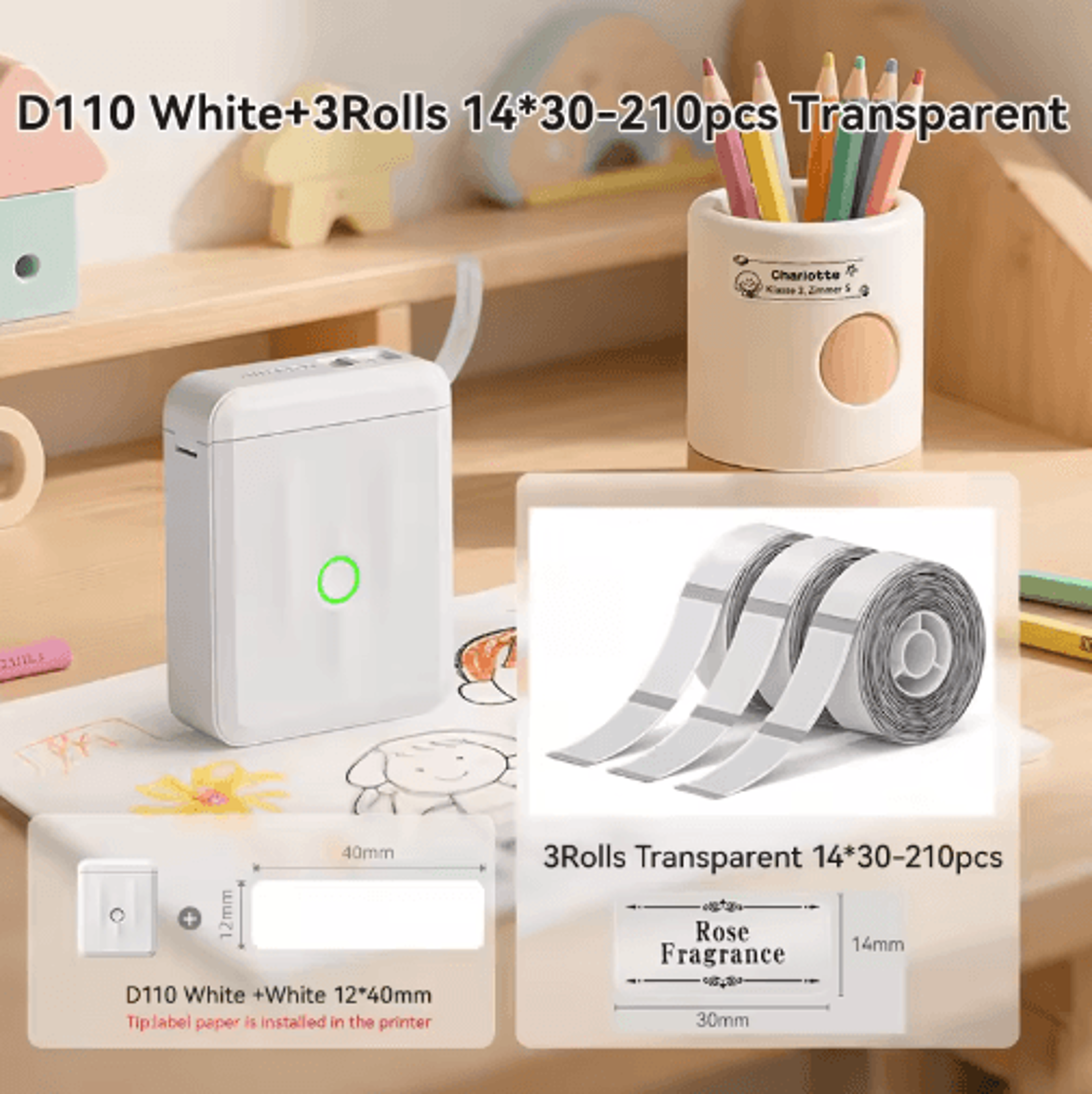 D110 Upgraded Thermal Label Printer  Mini Portable Name Tag  Sticker Maker 17