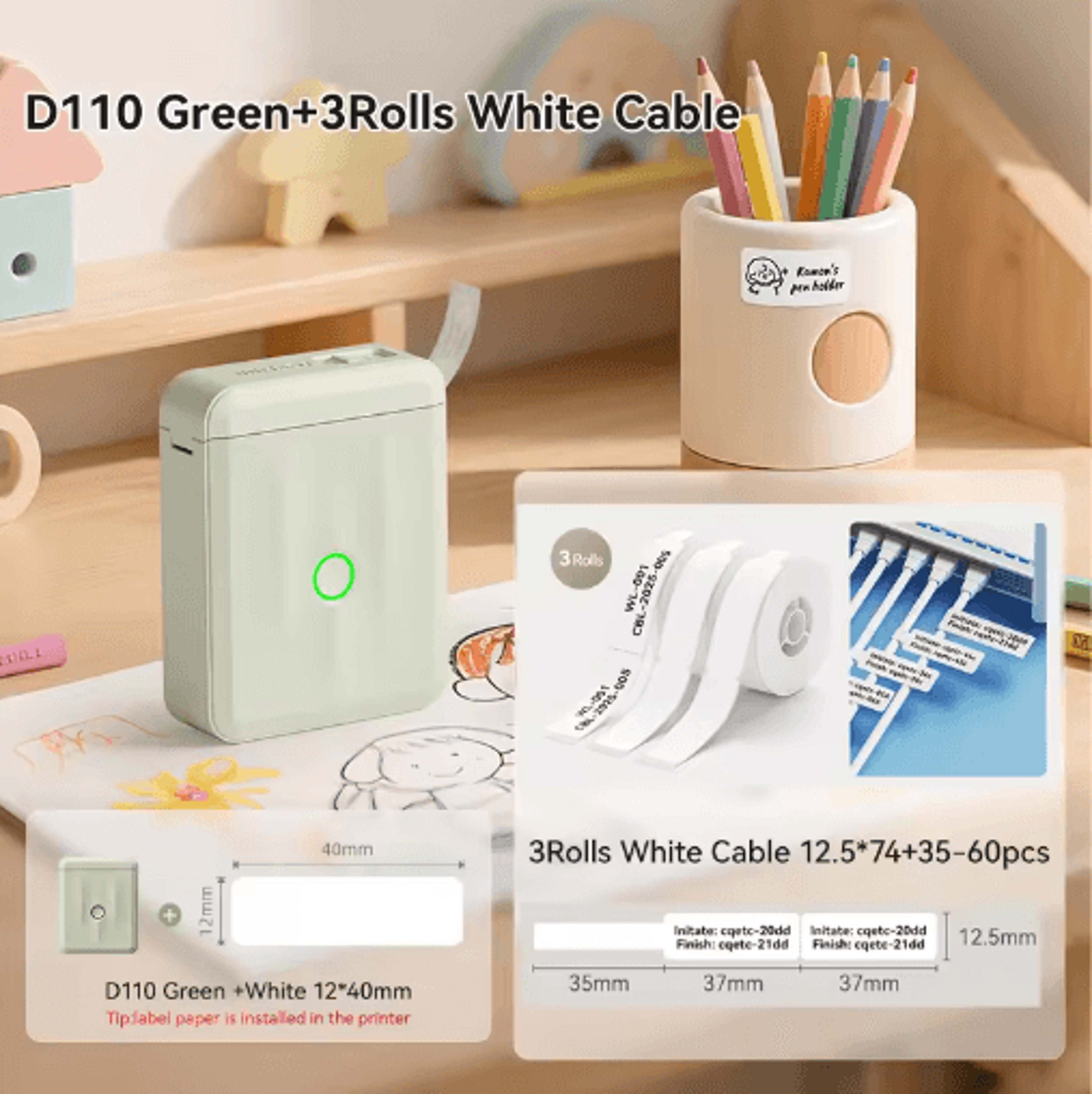 D110 Upgraded Thermal Label Printer  Mini Portable Name Tag  Sticker Maker 3